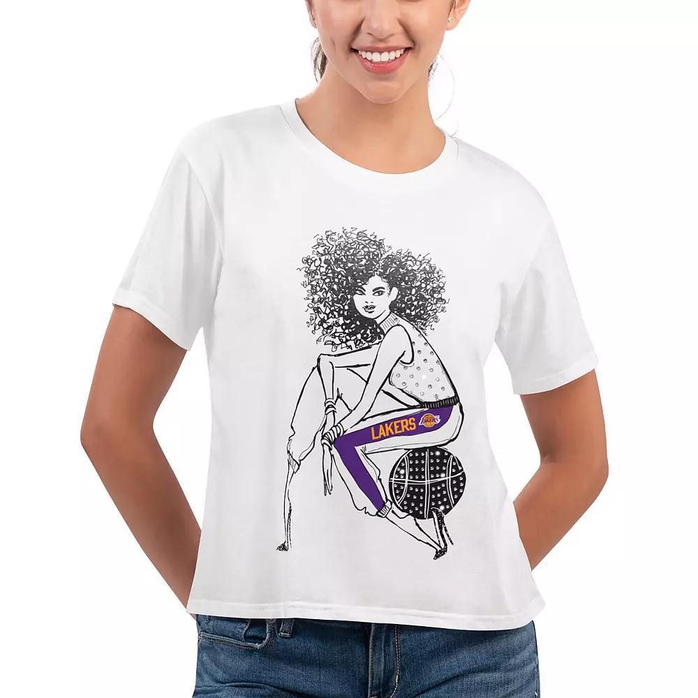Women's G-III 4Her by Carl Banks White Los Angeles Lakers Play the Ball Cropped T-Shirt, Size: Medium Product Image