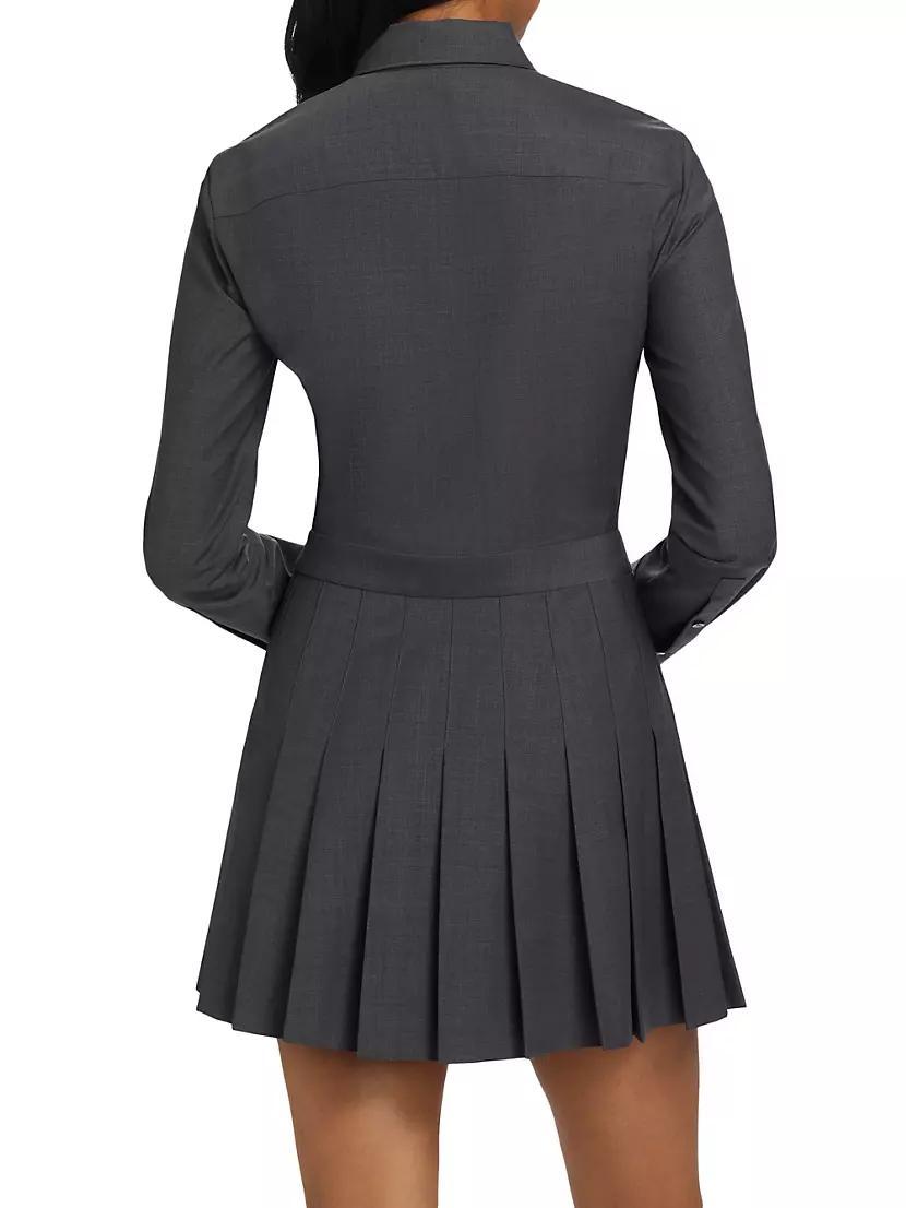 Wool-Blend Pleated-Skirt Mini-Shirtdress Product Image