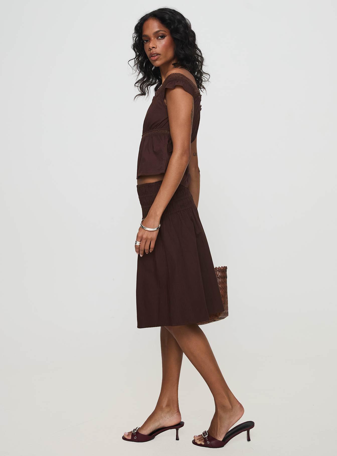 Neleta Midi Skirt Brown Product Image