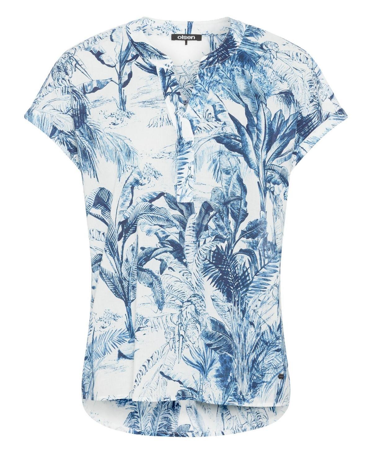 Olsen Womens 100% Cotton Allover Tropic Leaf Blouse Product Image