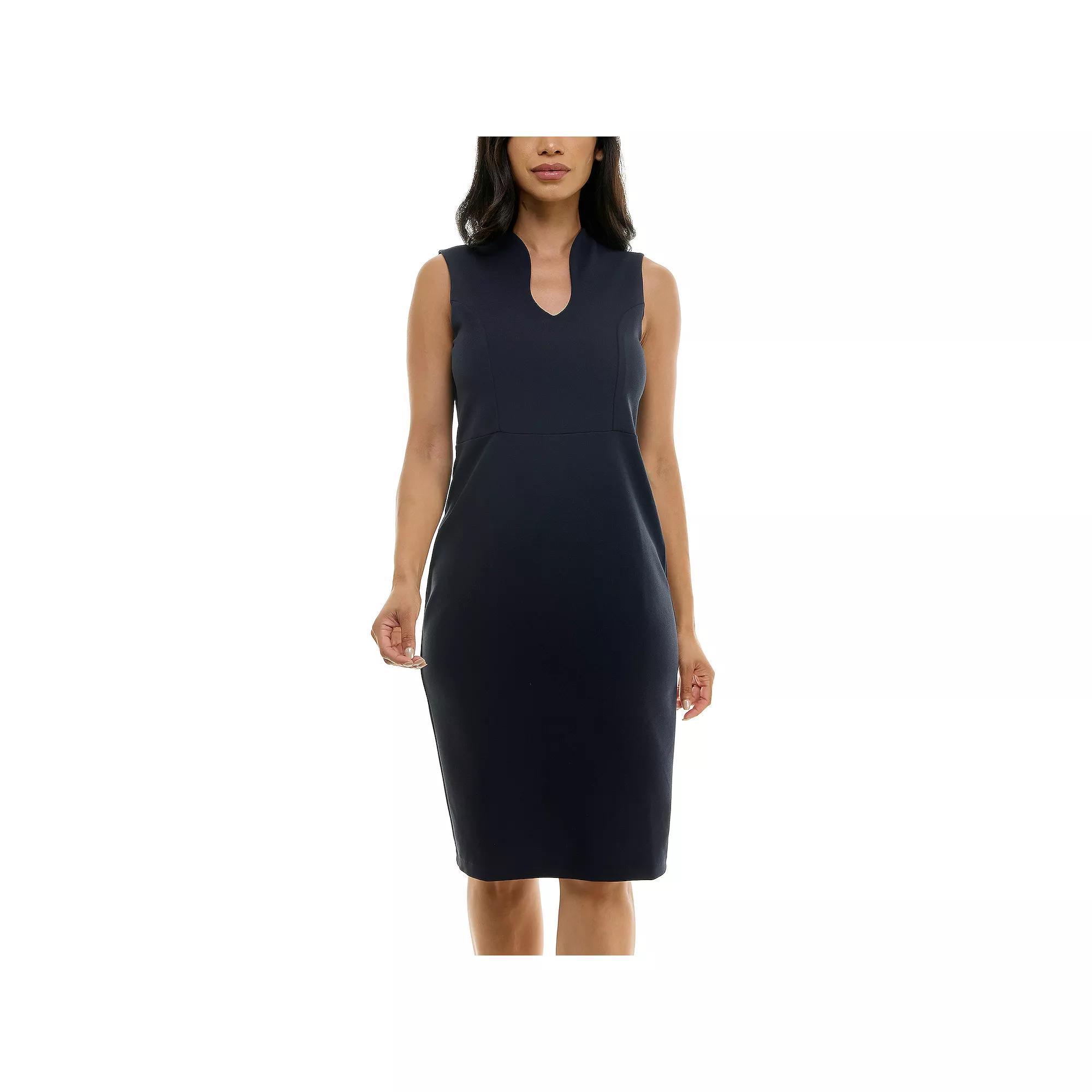 Womens Nina Leonard U-Neck Midi Sheath Dress Blue Product Image