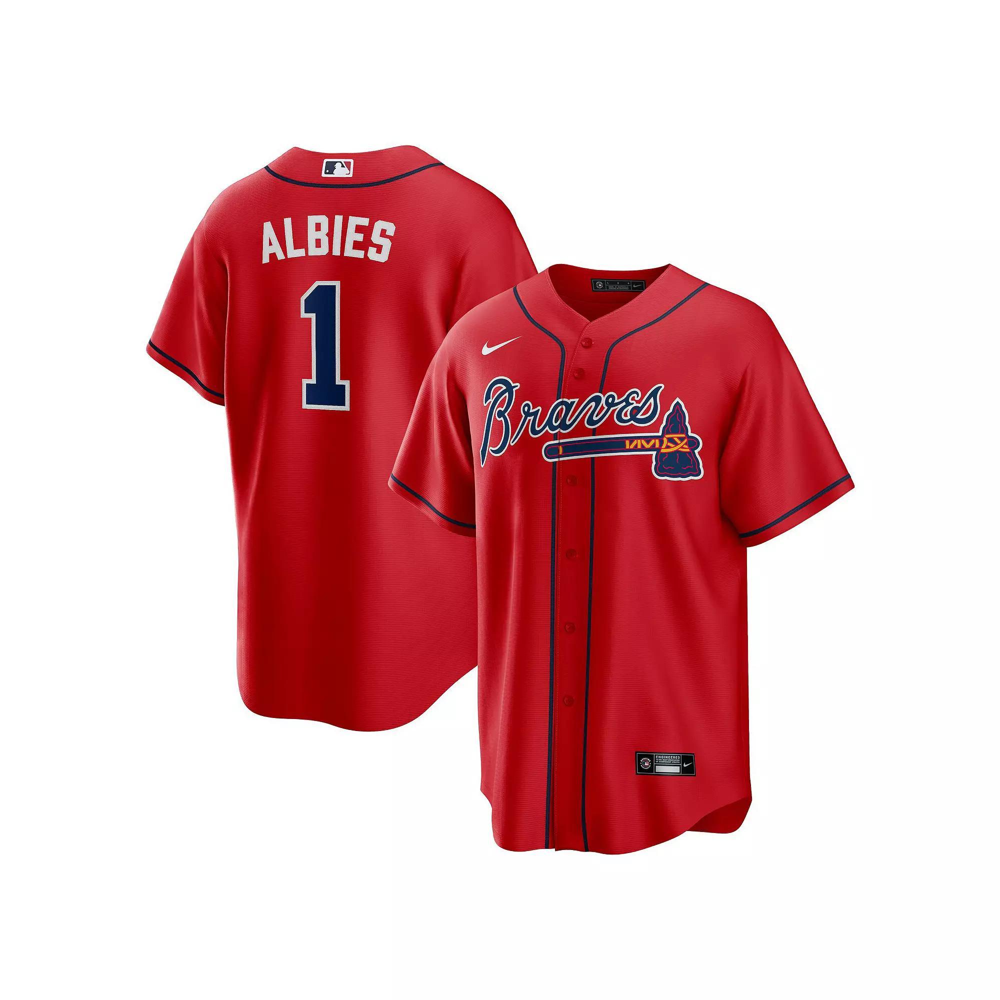 Men's Nike Ozzie Albies Red Atlanta Braves Alternate Replica Player Name Jersey, Size: 2XL Product Image