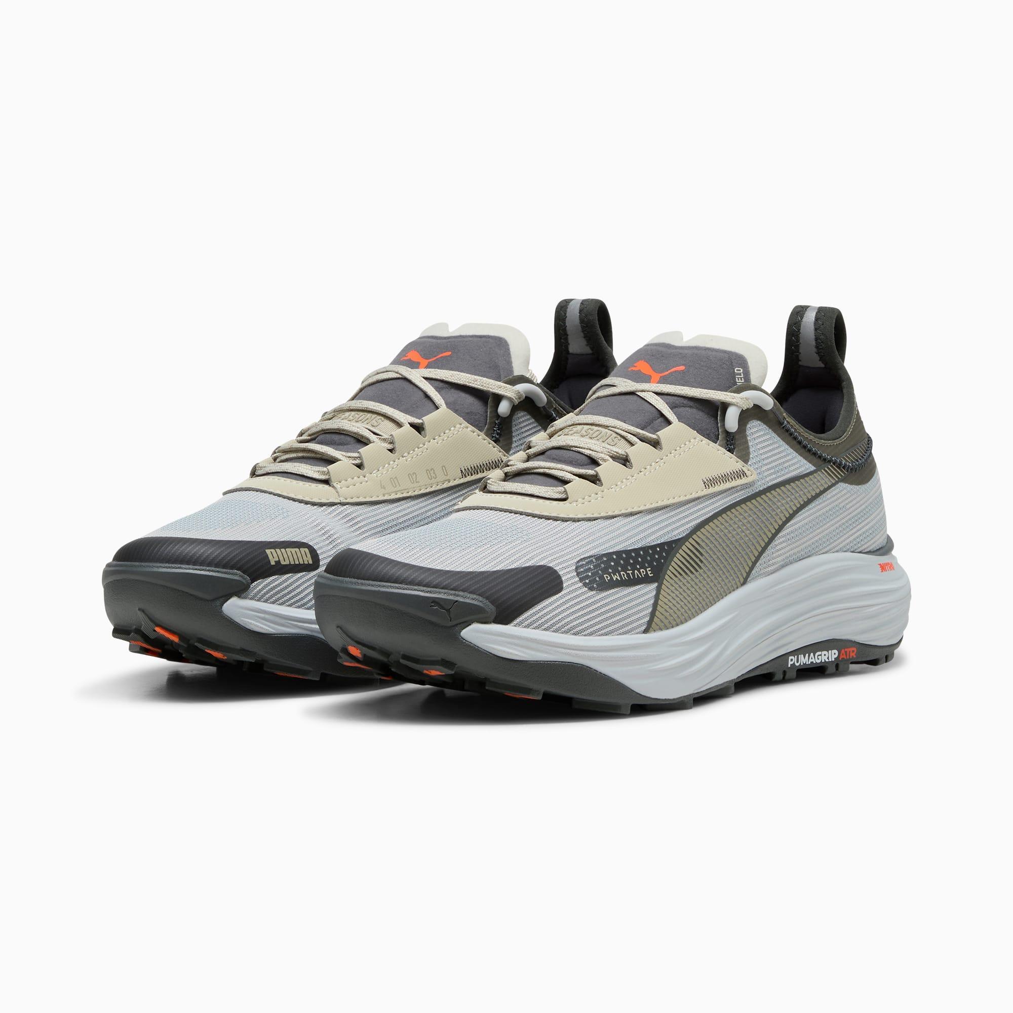 PUMA SEASONS Voyage NITRO 3 Mens Trail Running Shoes in Cool Light Grey/Desert Dust/Shadow Grey Product Image