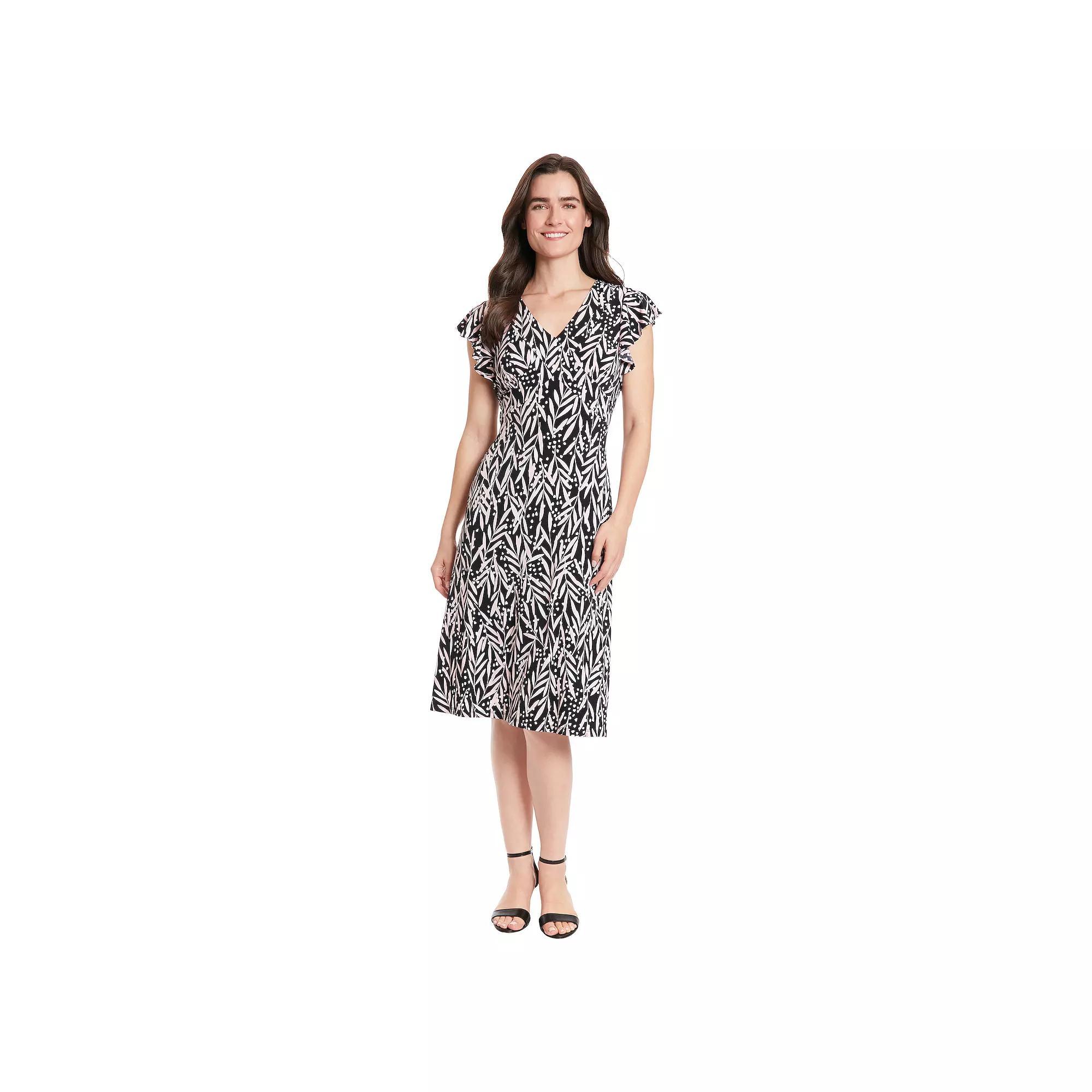 Women's London Times Ruffle Sleeve Print Midi Dress, Size: 12, Black Blush Product Image