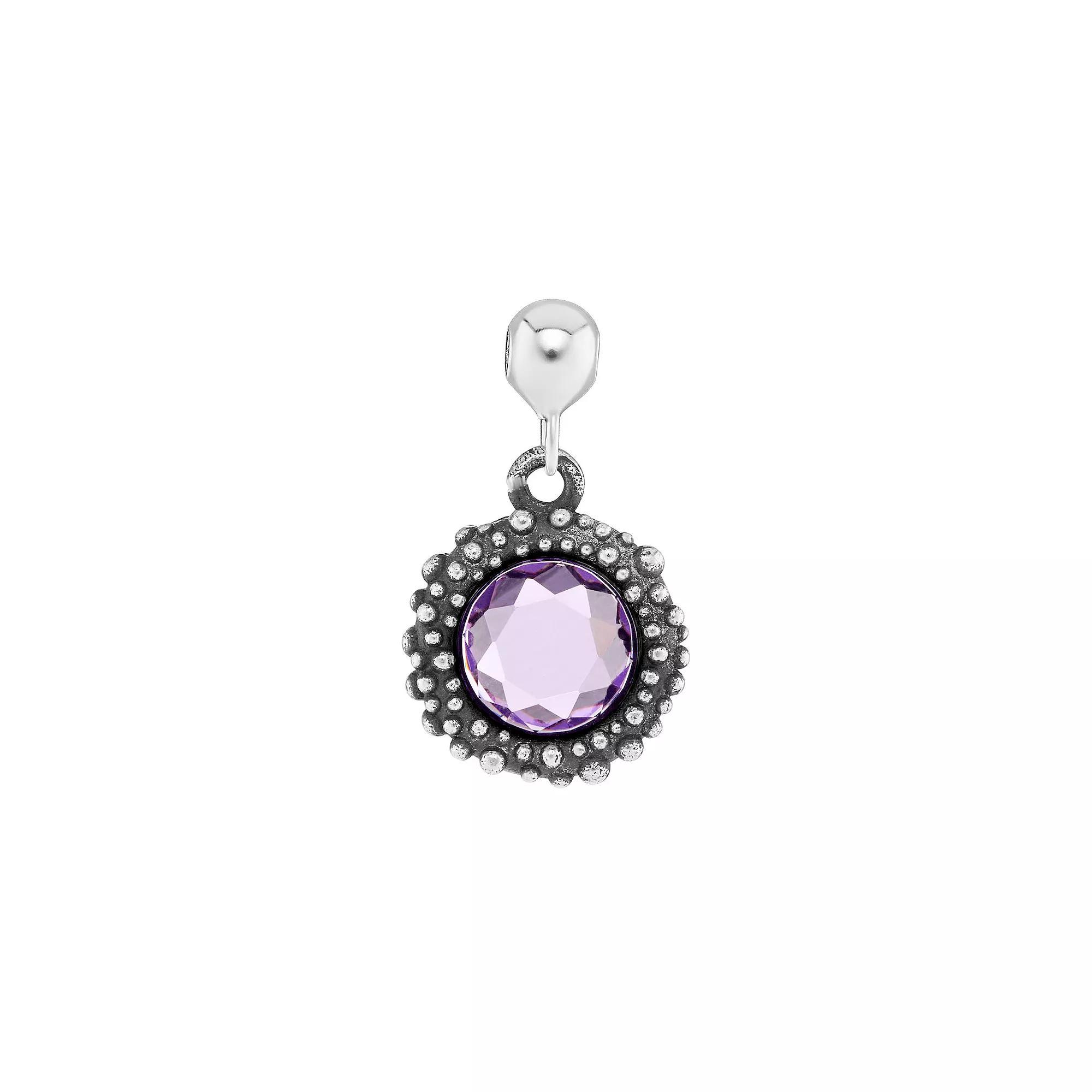 PRIMROSE Sterling Silver Oxidized Beaded Round Cubic Zirconia, Red Corundum & Spinel Sliding Charm, Women's, Sterling February Product Image