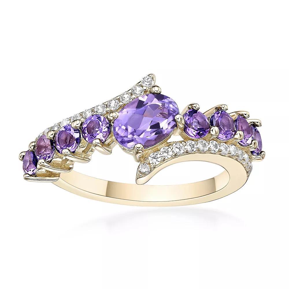 Gemminded 2 Micron Gold Over Silver Amethyst & White Topaz Ring, Women's, Size: 6, Gold Tone Product Image