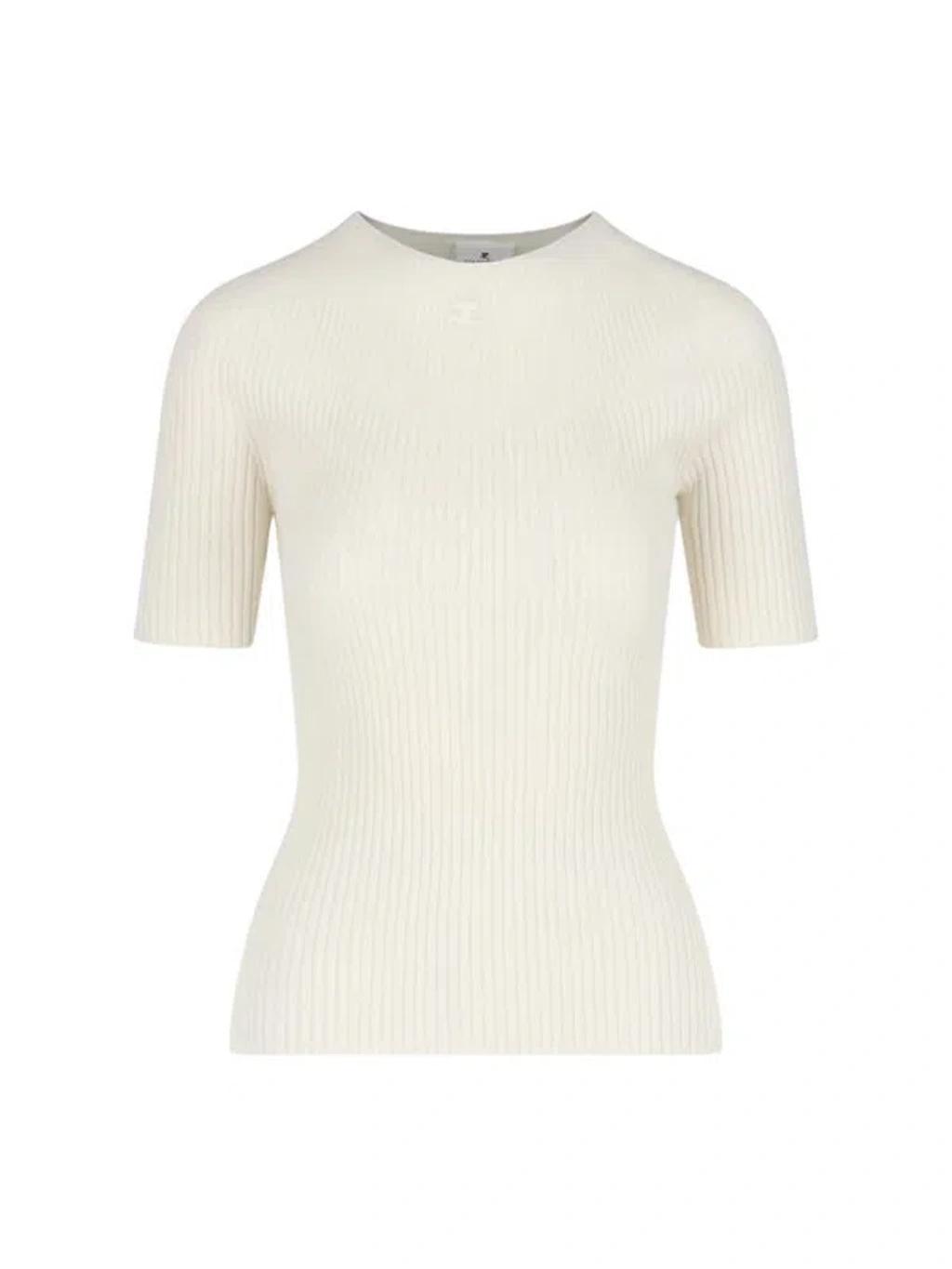COURRÈGES Short Sleeves Light Rib Sweater-s Nd Courreges Female In White Product Image