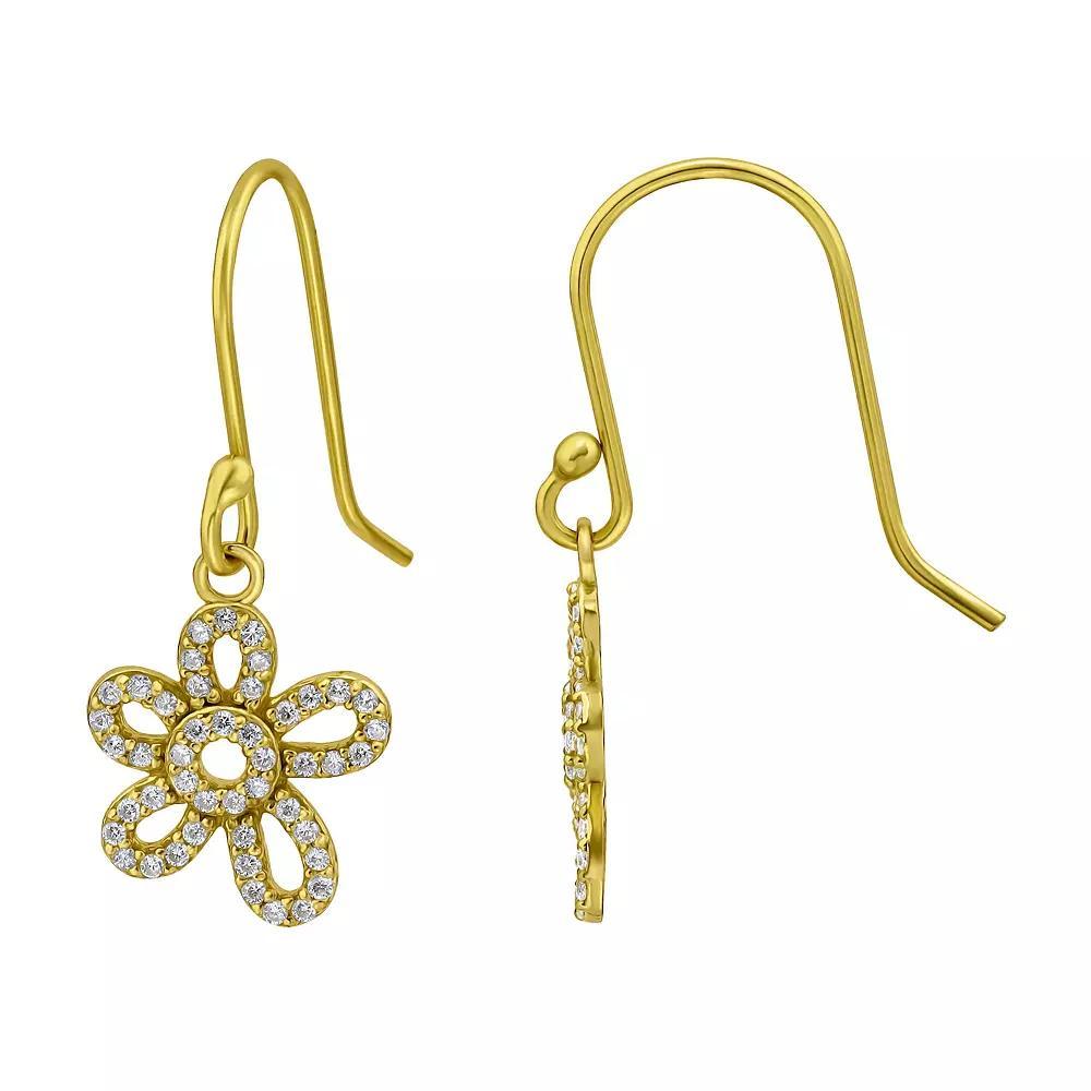 Aleure Precioso Pave Cubic Zirconia Open Flower Drop Fishhook Earrings, Women's, Gold Tone Product Image