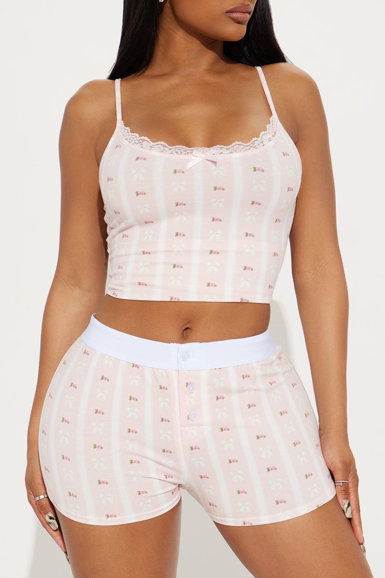 Sleepy Weekend Ribbed Cami PJ Boxer Short Set - Pink Product Image