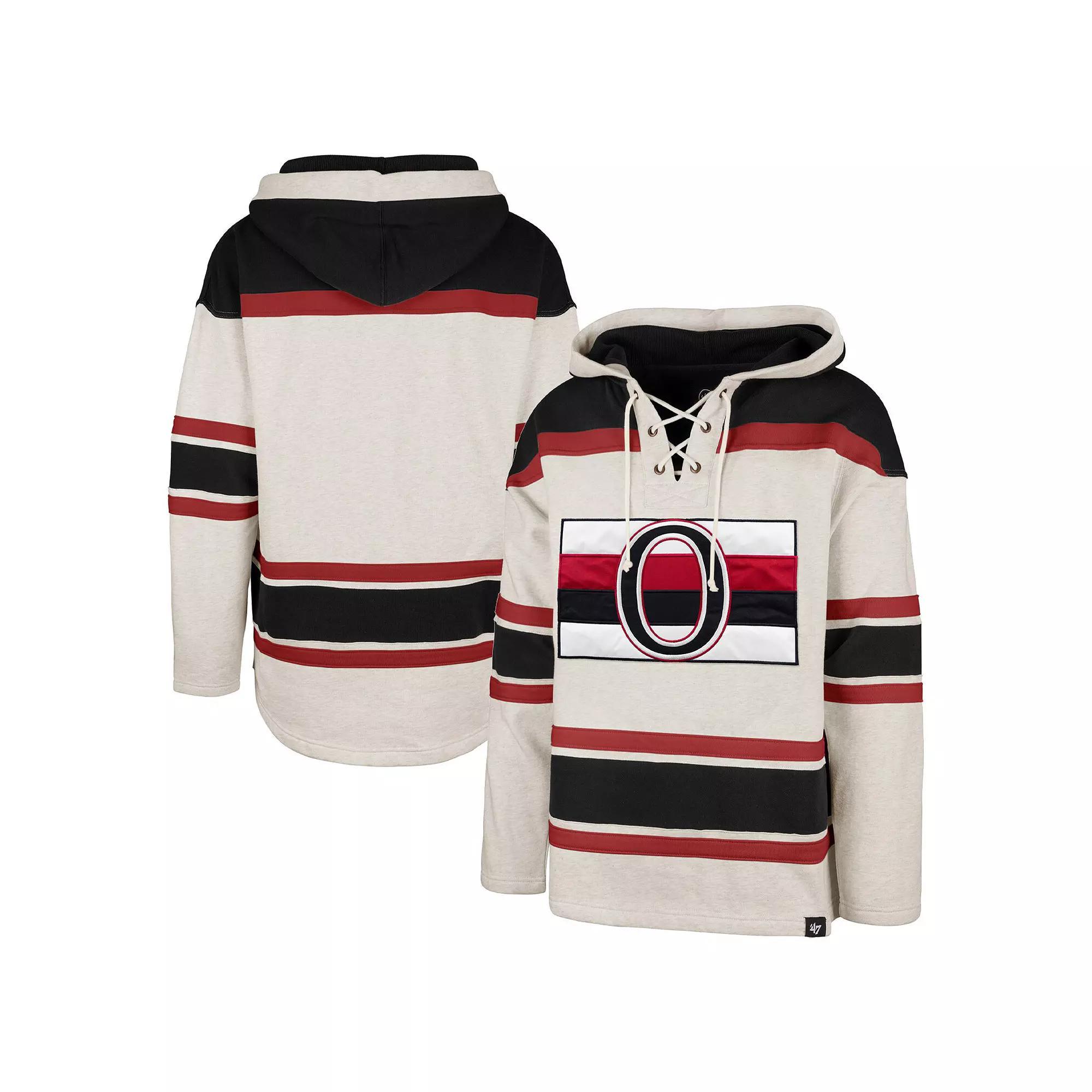 Men's '47 Oatmeal Ottawa Senators Rockaway Lace-Up Pullover Hoodie, Size: 2XL, Sen Team Product Image