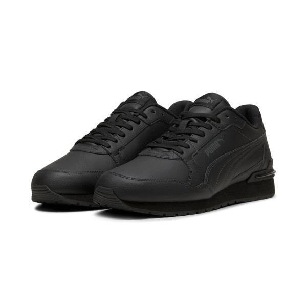 PUMA ST Runner v4 Leather Men's Sneakers in Black/Shadow Grey Product Image
