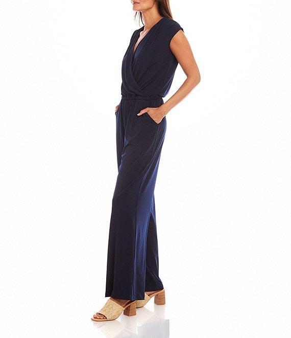 Karen Kane Petite Size V-Neck Sleeveless Travel Jersey Jumpsuit Product Image