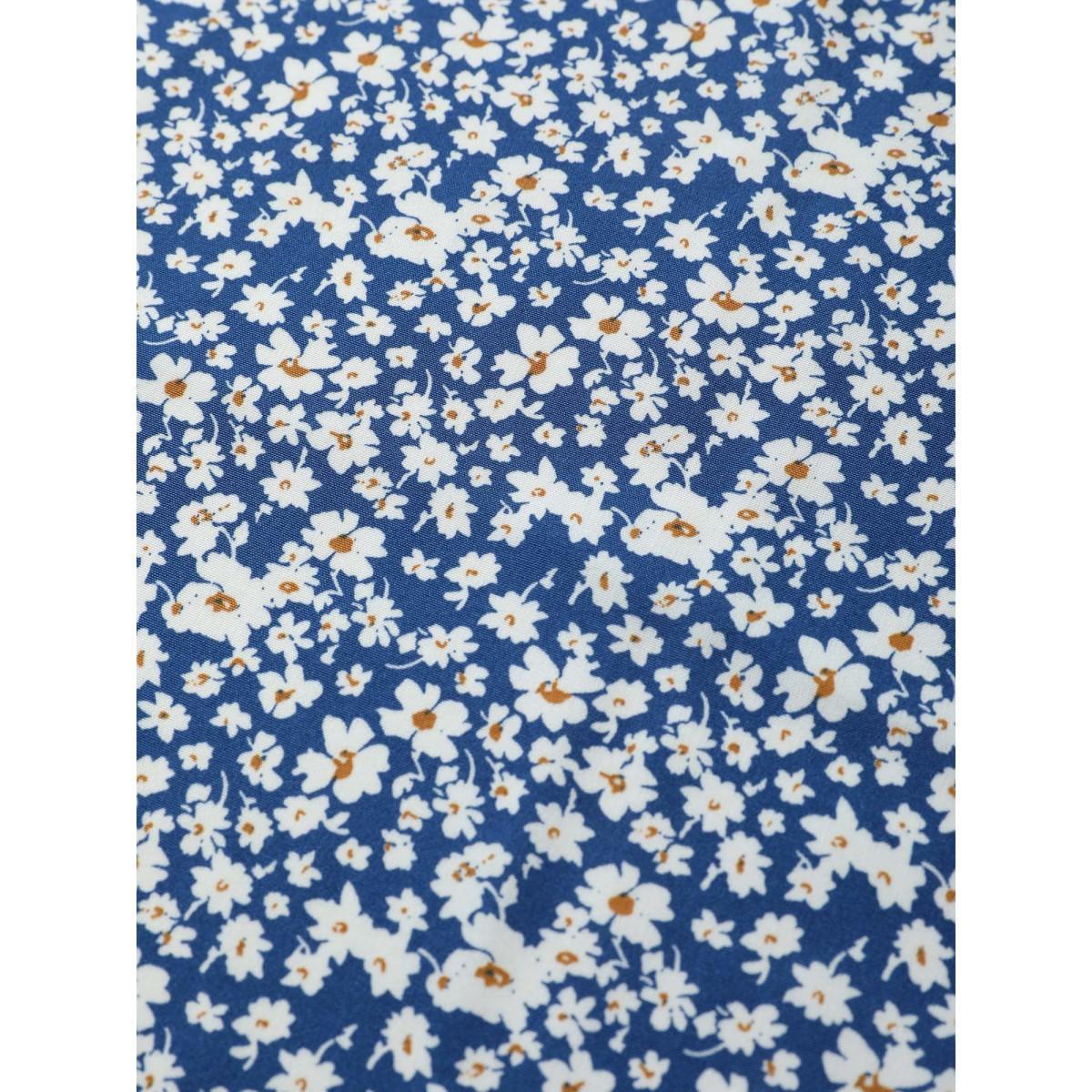 Plus Size Ditsy Floral One Shoulder Neck Cross Straps Dress Blue Women Elegant Non One-shoulder neck Short sleeve Curvy Midi Dress BloomChic 22-24/3X Product Image