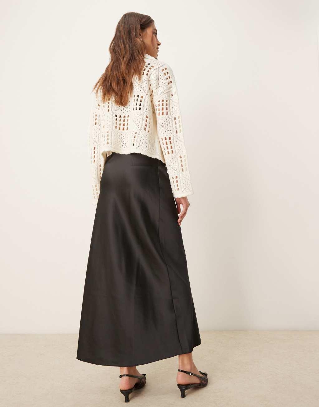 Miss Selfridge satin maxi skirt in black Product Image