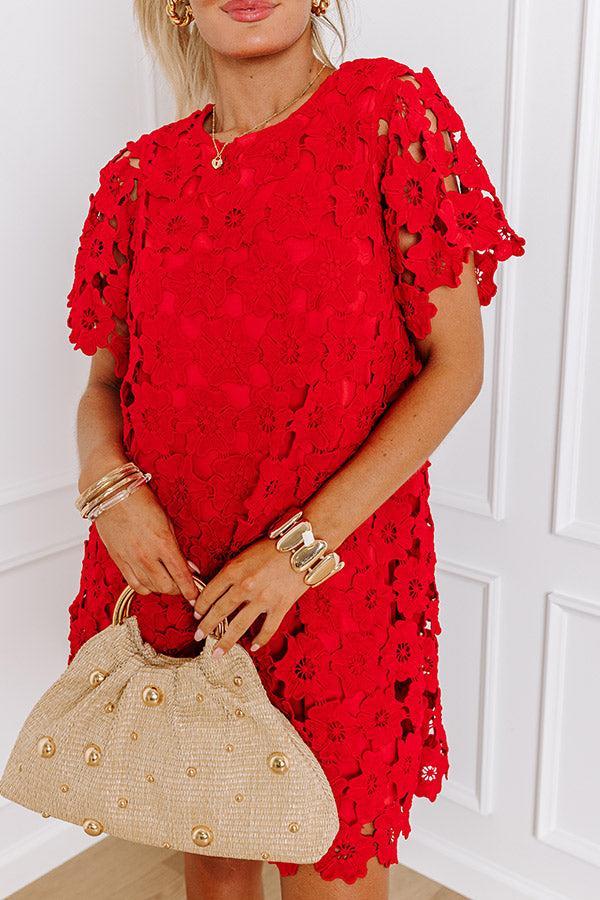 Dainty Darling Crochet Mini Dress in Red Product Image