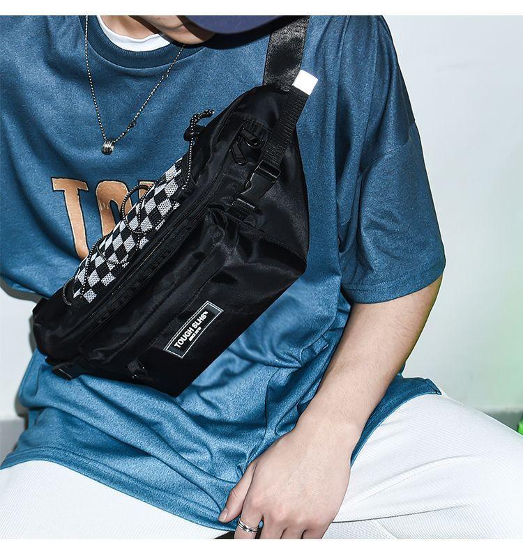 Set: Checkered Panel Drawstring Sling Bag + Bag Charm Product Image