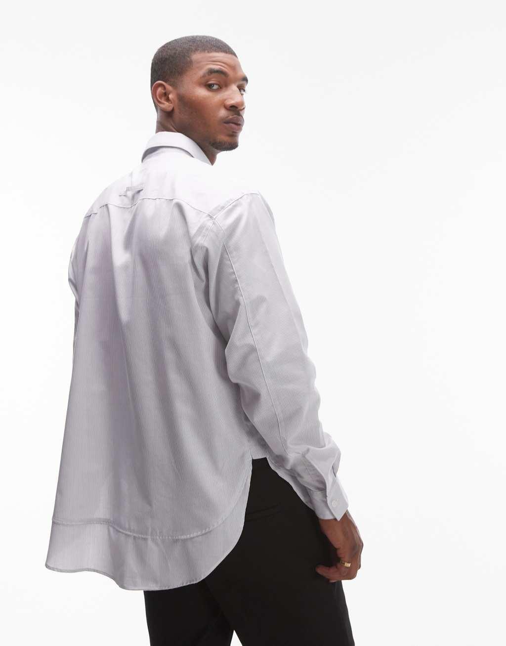 Topman long sleeve oversized double hem striped shirt in multi Product Image