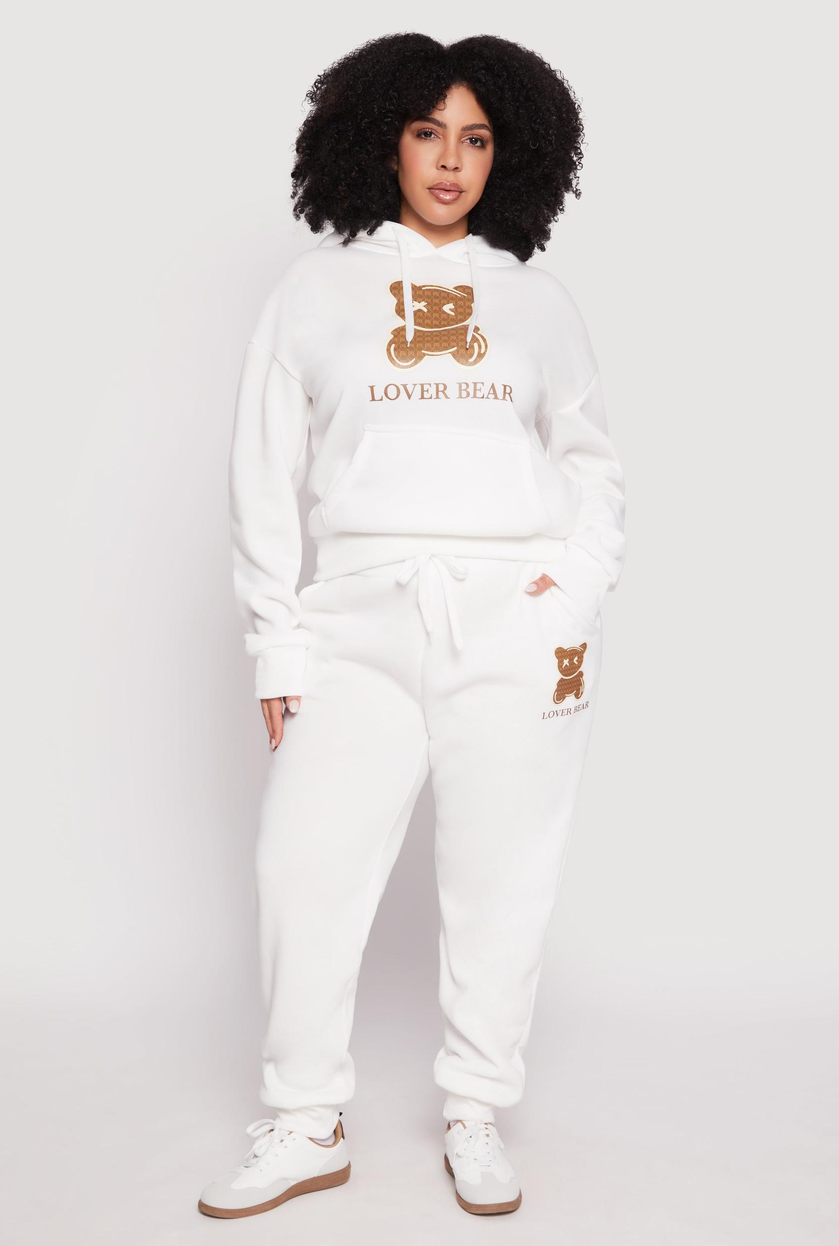 Womens Plus Size Fleece Lover Bear Graphic Joggers Product Image
