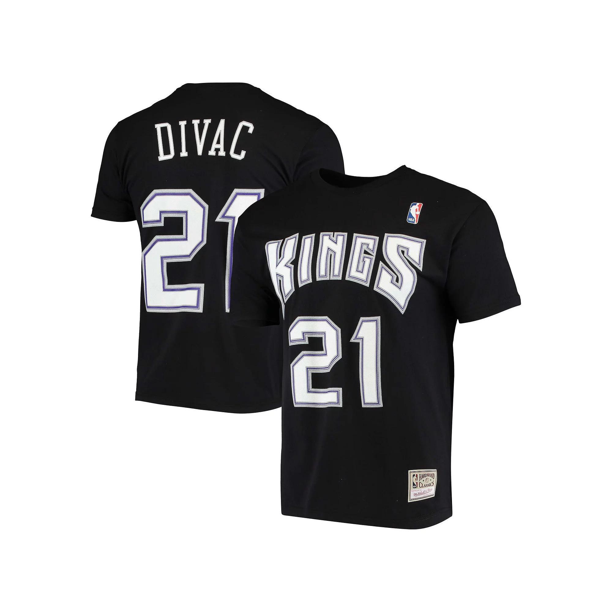 Men's Mitchell & Ness Vlade Divac Black Sacramento Kings Hardwood Classics Stitch Name & Number T-Shirt, Size: Medium, Kng Black Product Image