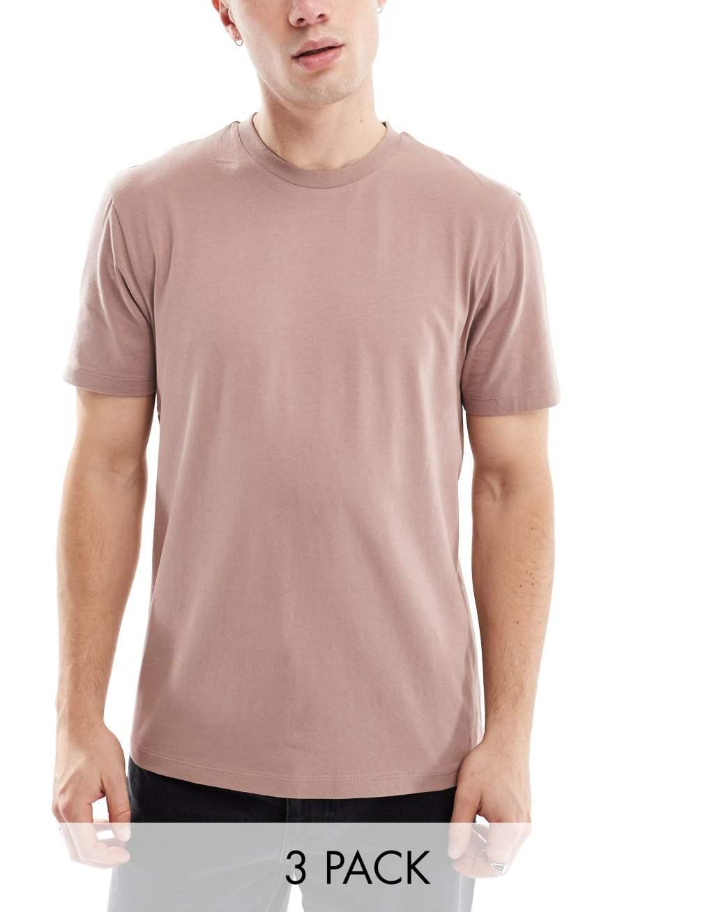 ASOS DESIGN essential 3 pack crew neck t-shirts in multiple colors Product Image