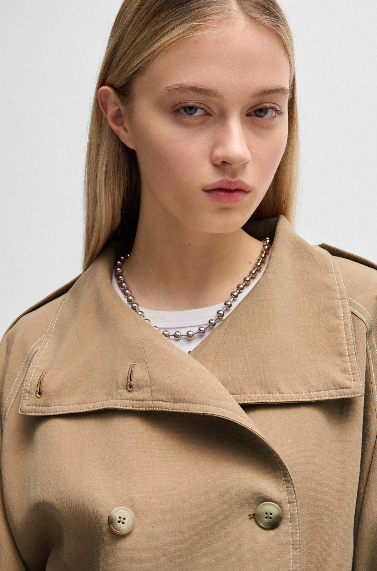 HUGO - Belted jacket with stand collar and contrast stitching - Light Beige Product Image