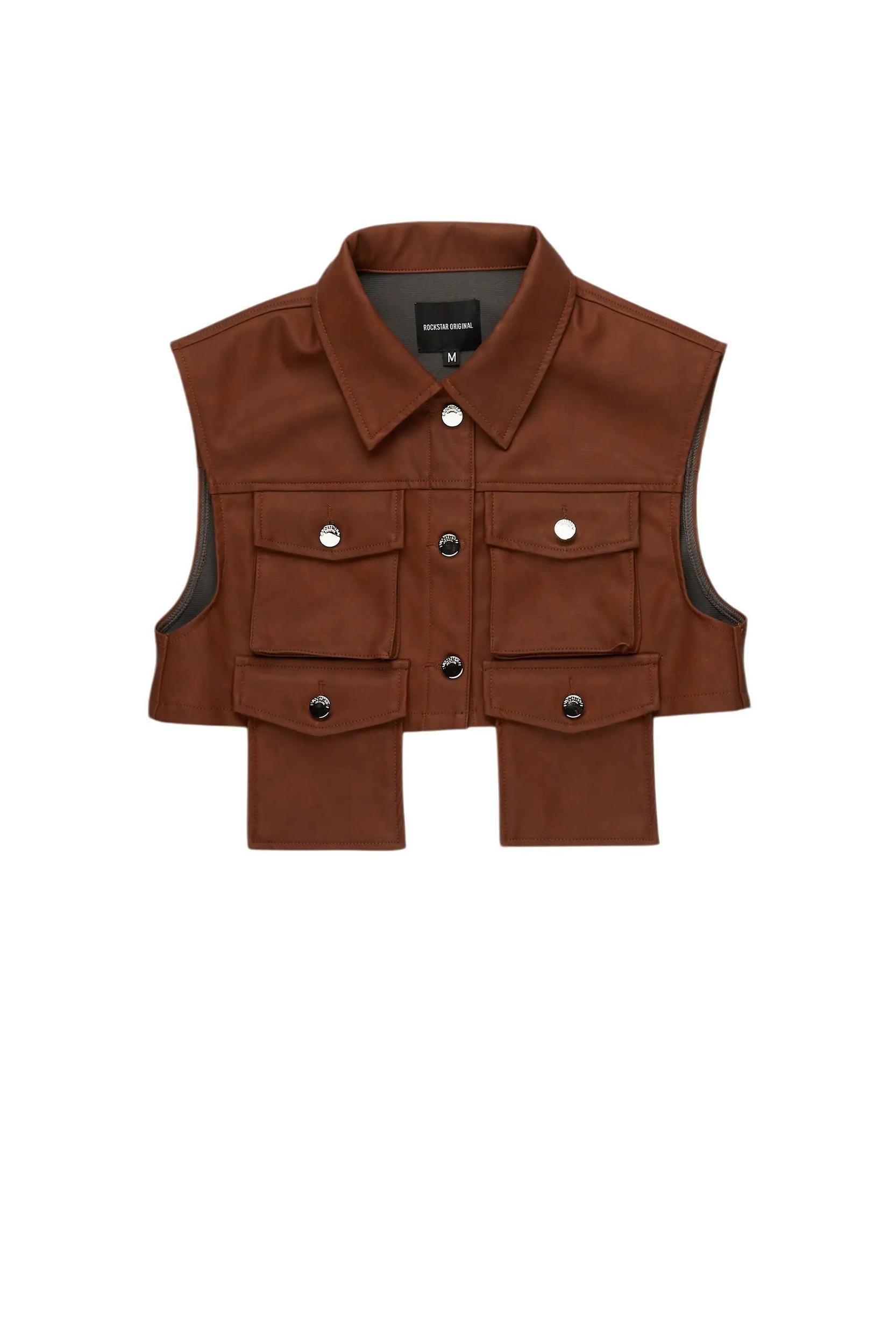 Kiedra Brown Cargo Super Stacked PU Pant Female Product Image