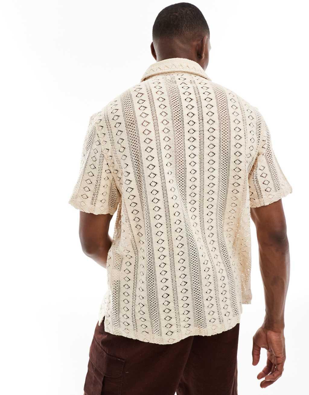 Bershka embroidered textured shirt in ecru Product Image