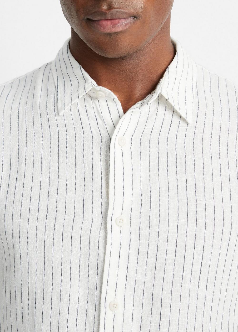 Mens Bayside Stripe Linen Long-Sleeve Shirt, Optic White/deep Indigo, Size XL Vince Product Image
