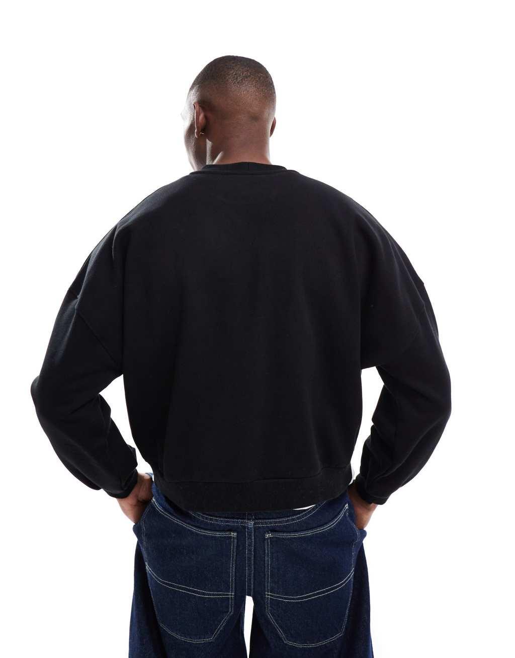 ASOS DESIGN premium heavyweight oversized boxy drop shoulder sweatshirt 400gsm in black Product Image