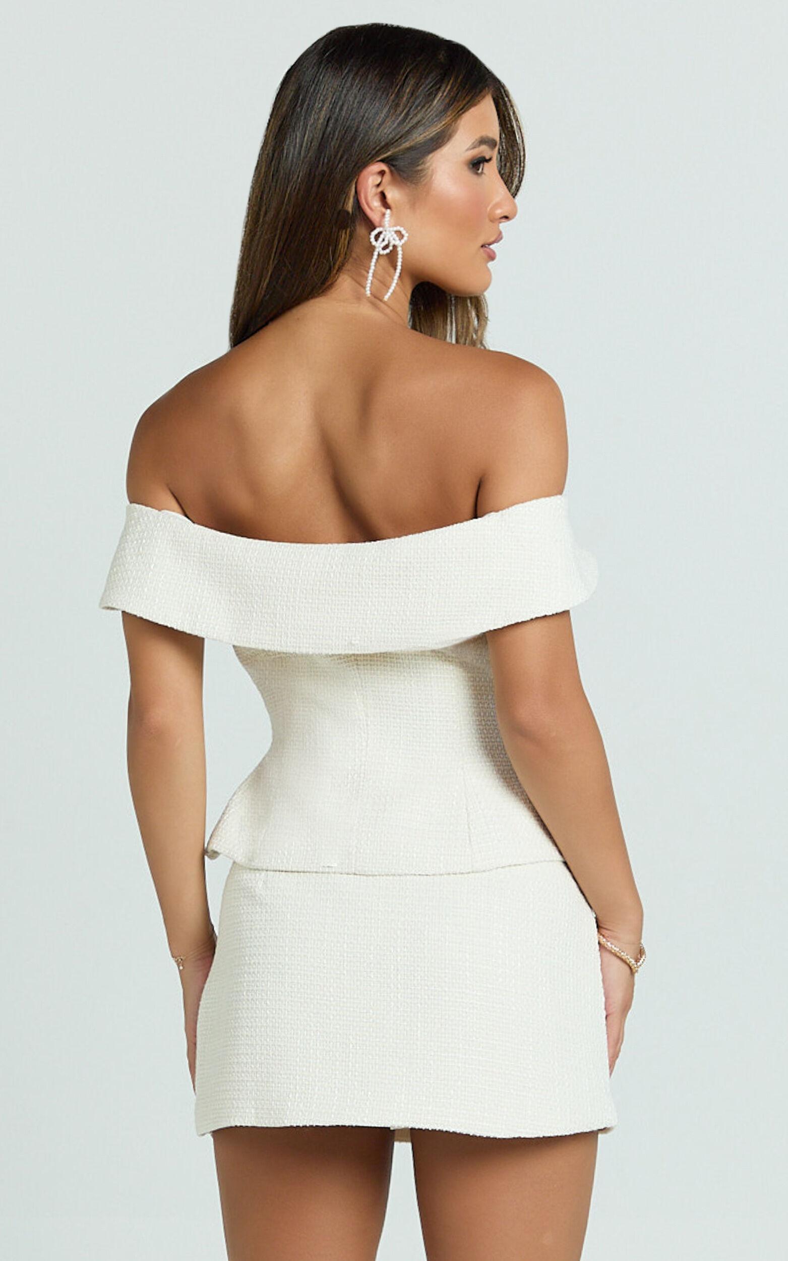 Aleena Top - Boucle Off Shoulder Button Detail Top in Cream Product Image