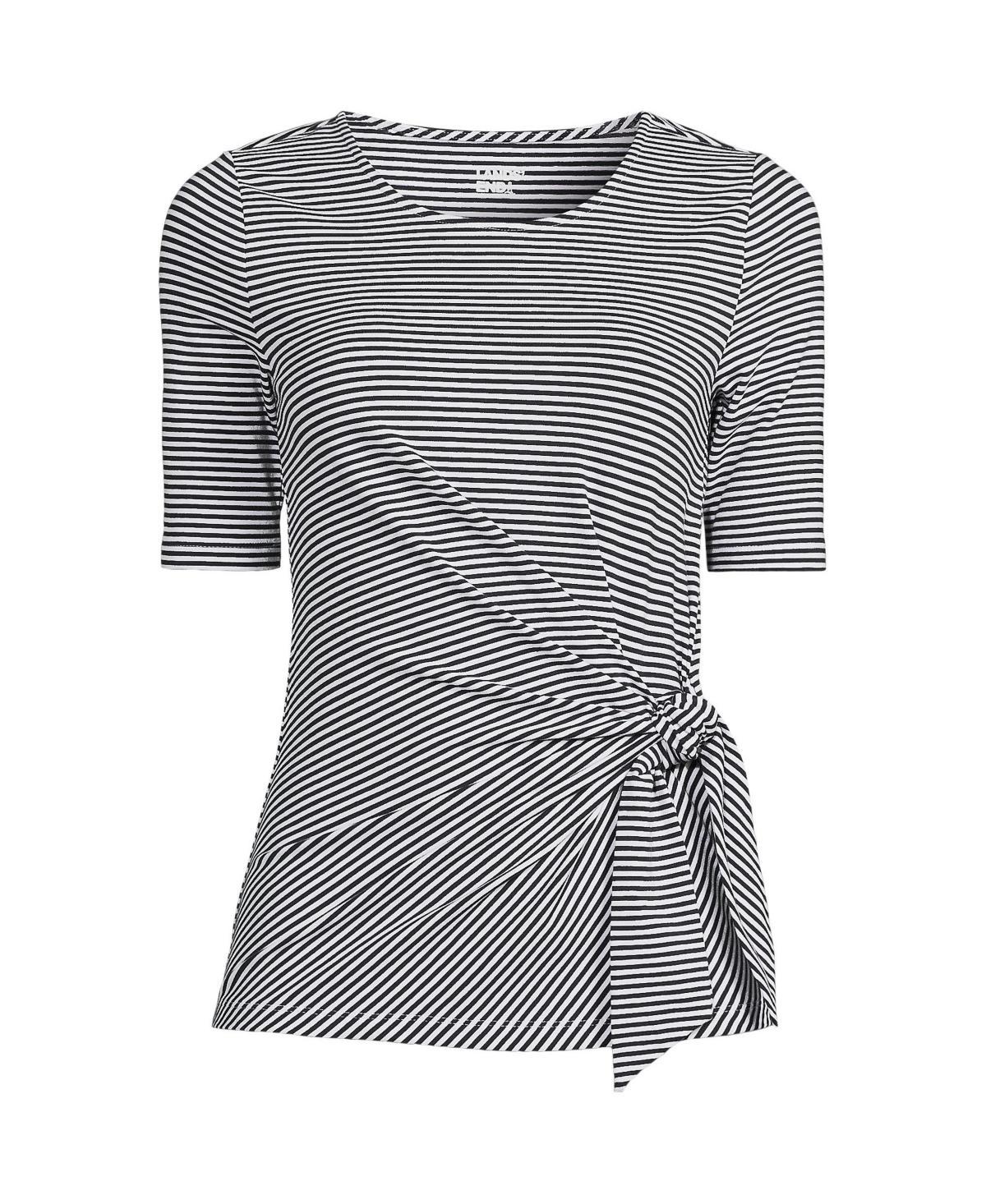 Women's Plus Size Lands' End Lightweight Jersey Tie Front Top, Size: 3XL, Black Product Image