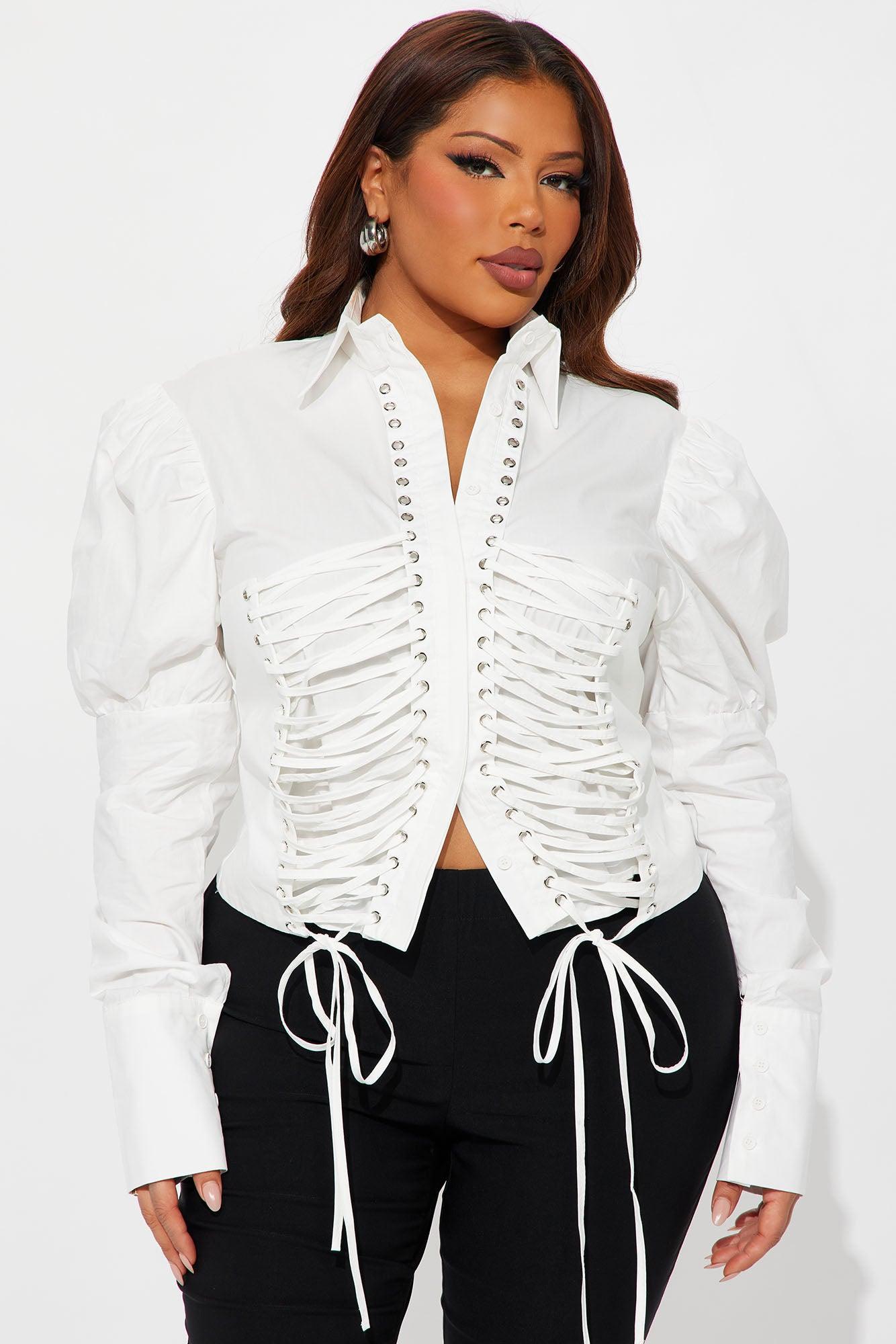 More Than You Think Lace Up Poplin Shirt - White Product Image