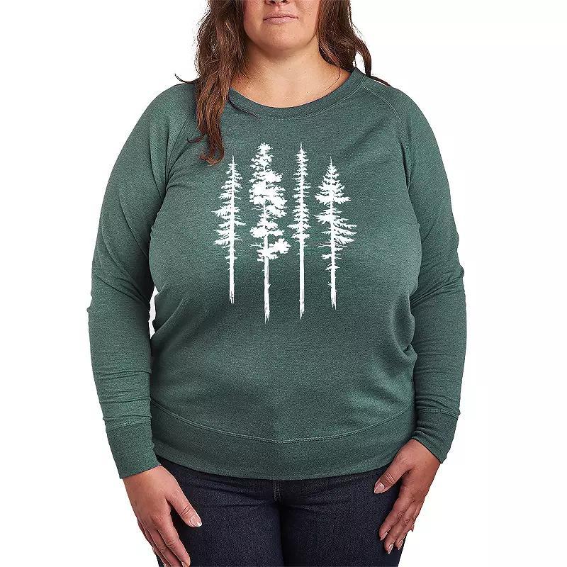 Plus Size Abstract Trees French Terry Long Sleeve Tee, Womens Grey Indigo Product Image