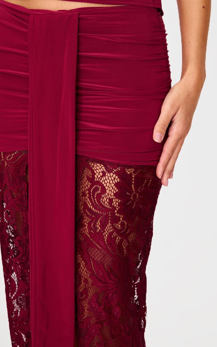 Burgundy Contrast Drape Detail Lace Maxi Skirt Product Image