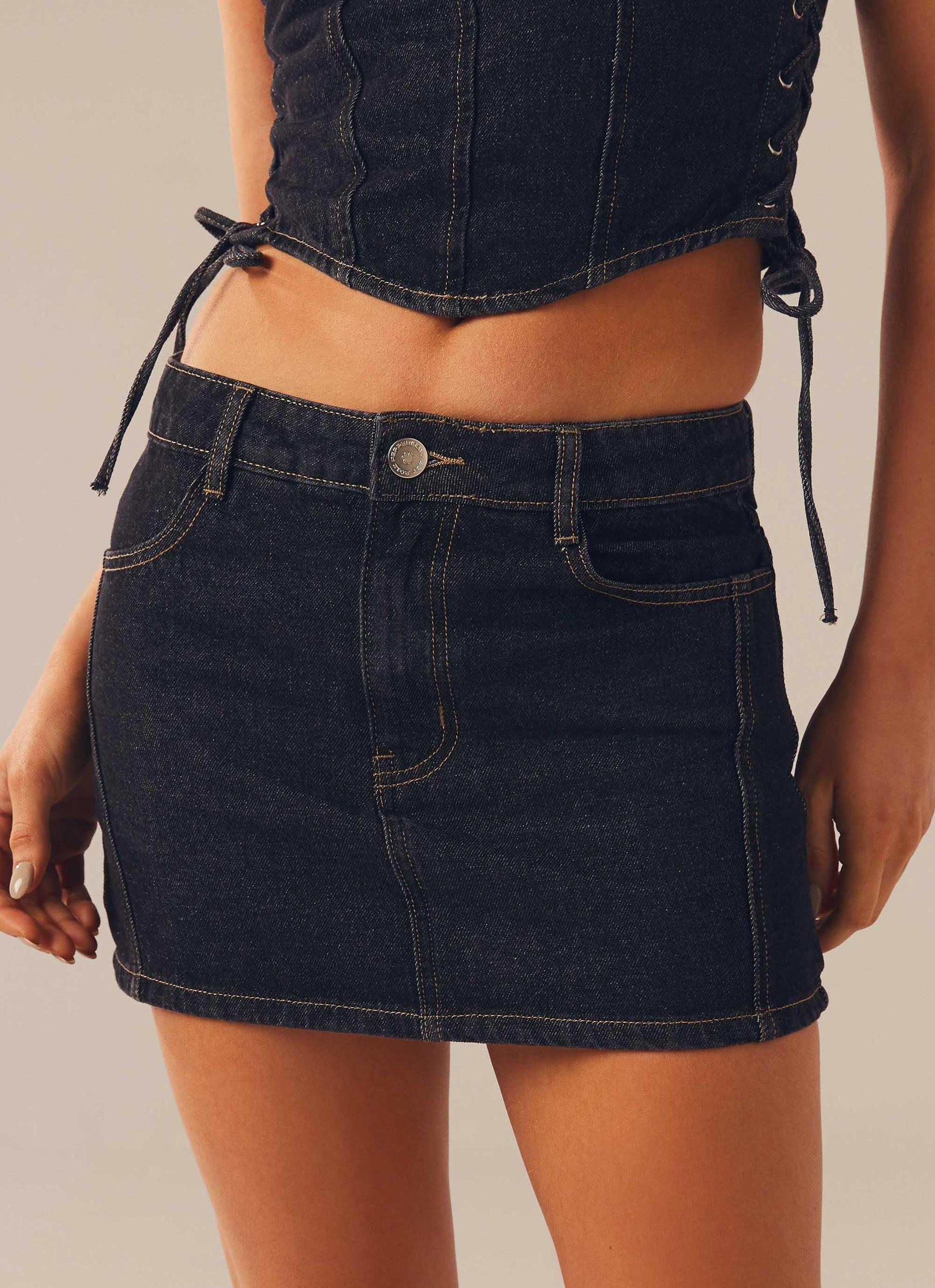 Giddy Up Denim Mini Skirt - Black Wash Product Image