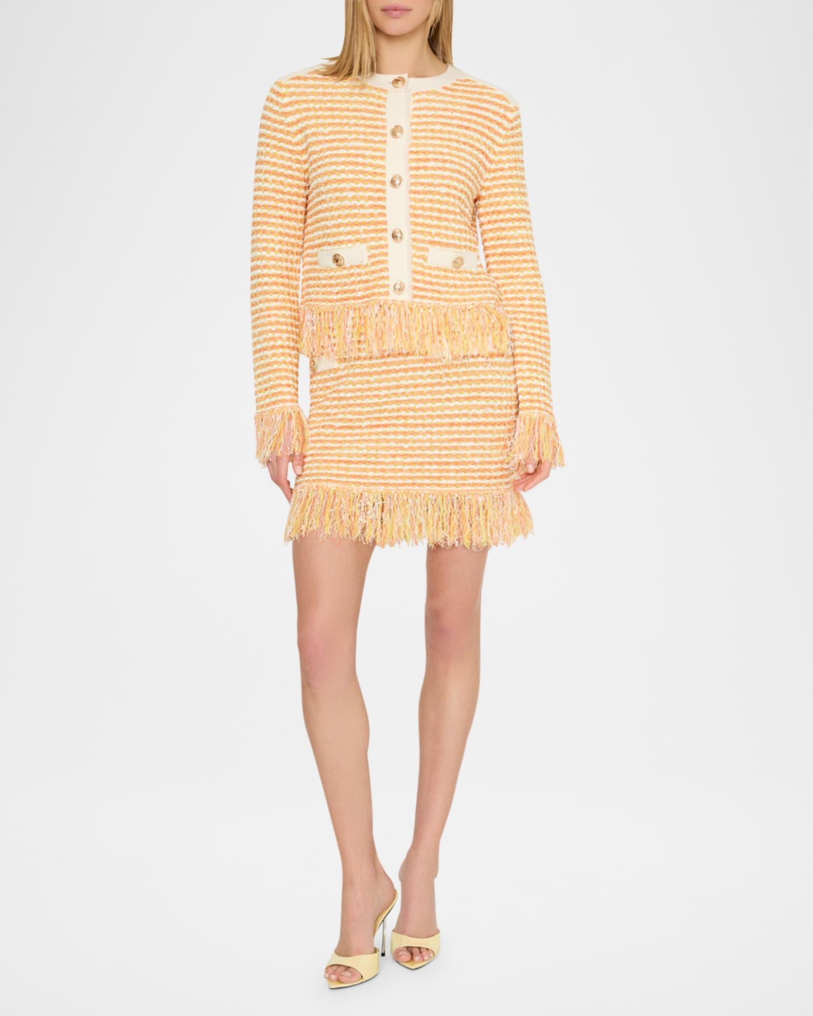 Fringed Tweed Knit Cardigan Jacket Product Image