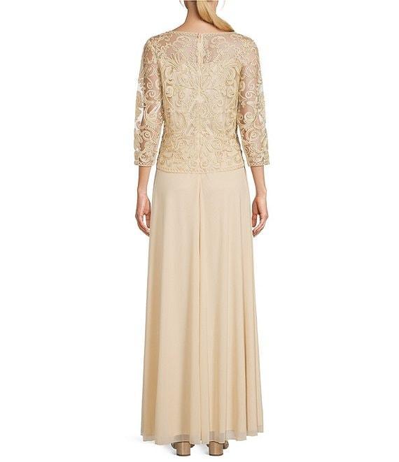 Soulmates V-Neck 3/4 Sleeve Soutache Lace Bodice A-Line Gown Product Image