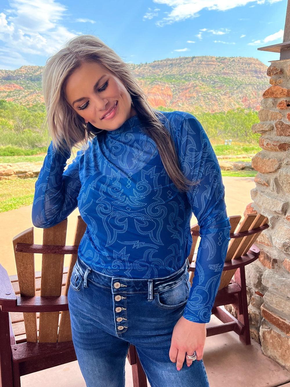 Bonfire Nights Blue Mesh Top Product Image