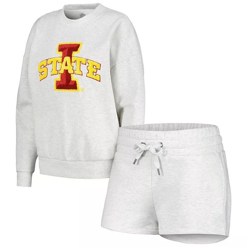 Women's Gameday Couture Ash Iowa State Cyclones Team Effort Pullover Sweatshirt & Shorts Sleep Set, Size: 2XL, Black Product Image