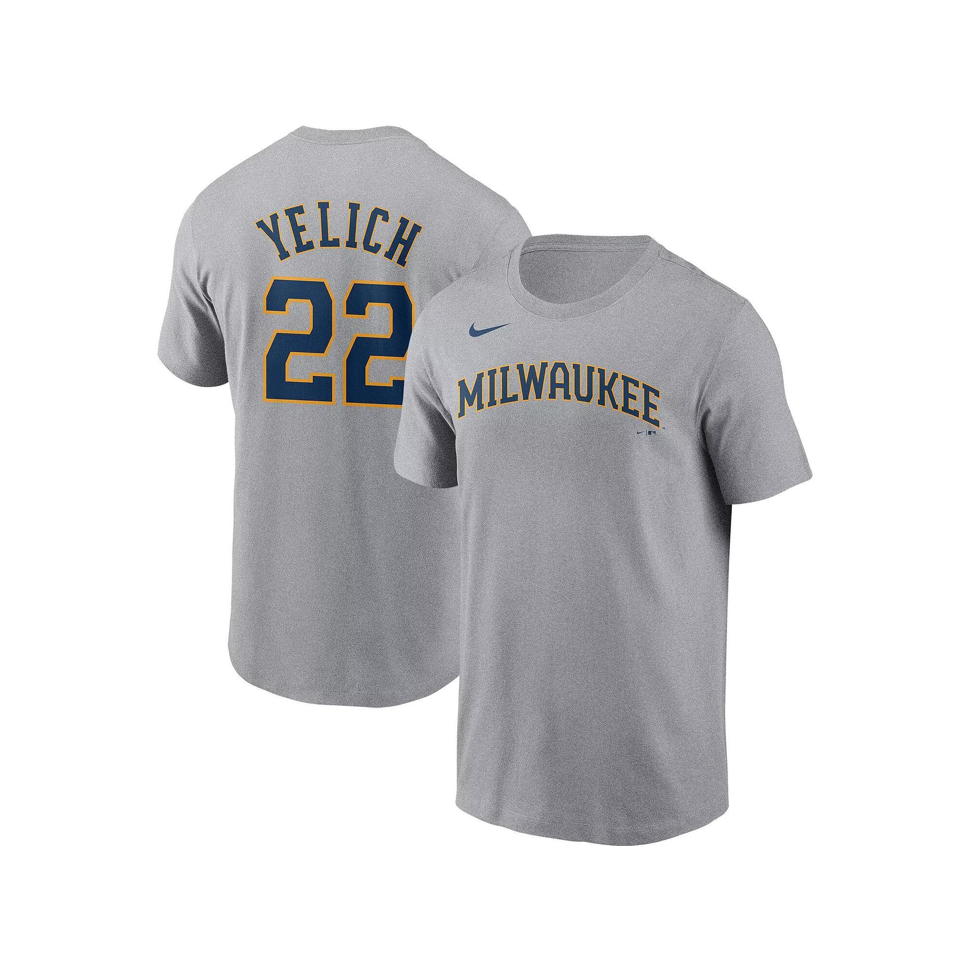 Mens Nike Christian Yelich Gray Milwaukee Brewers Name & Number T-Shirt Product Image