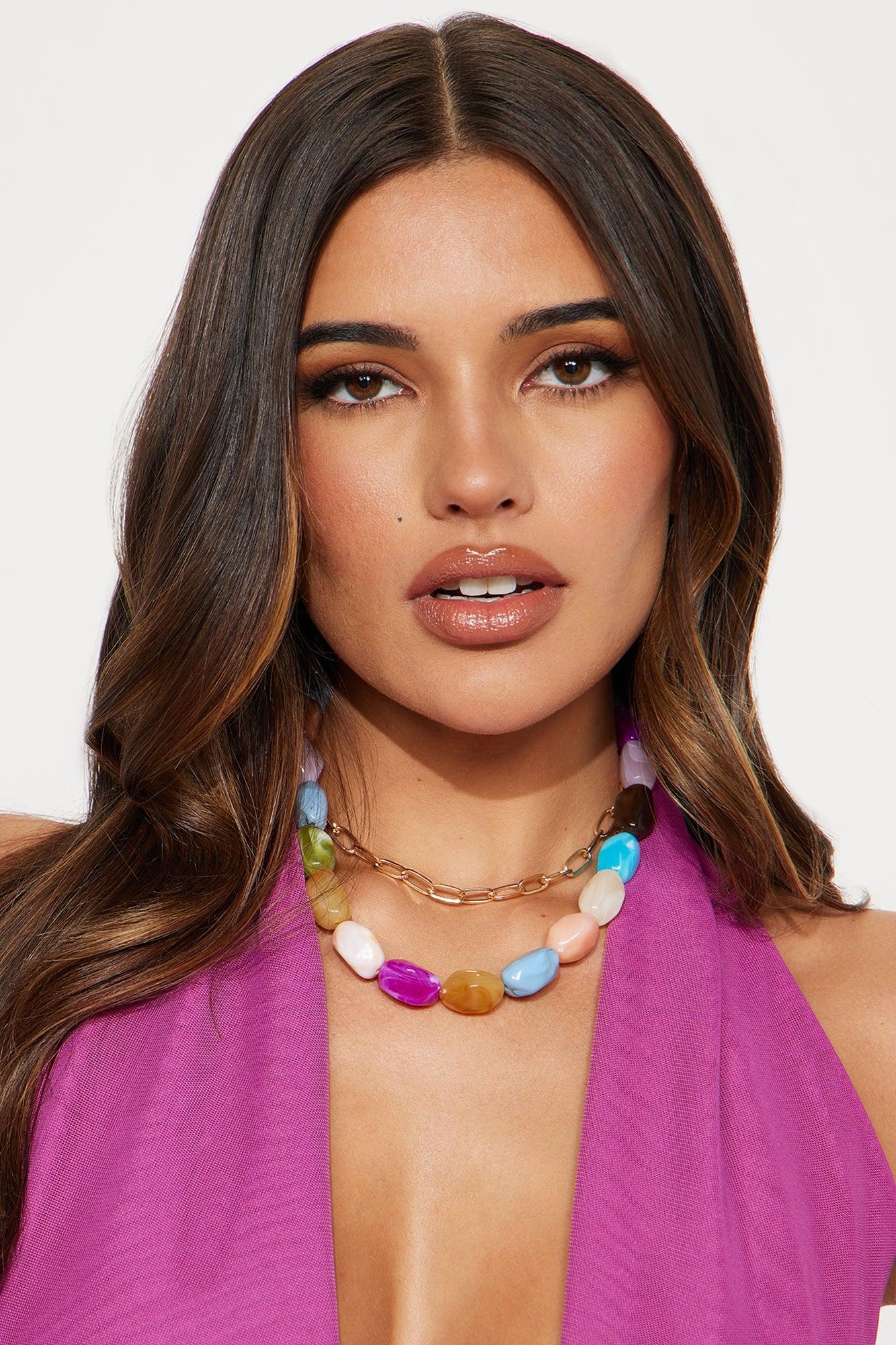 Rainbow Rhythm Beaded Layered Necklaces - Multi Color Product Image