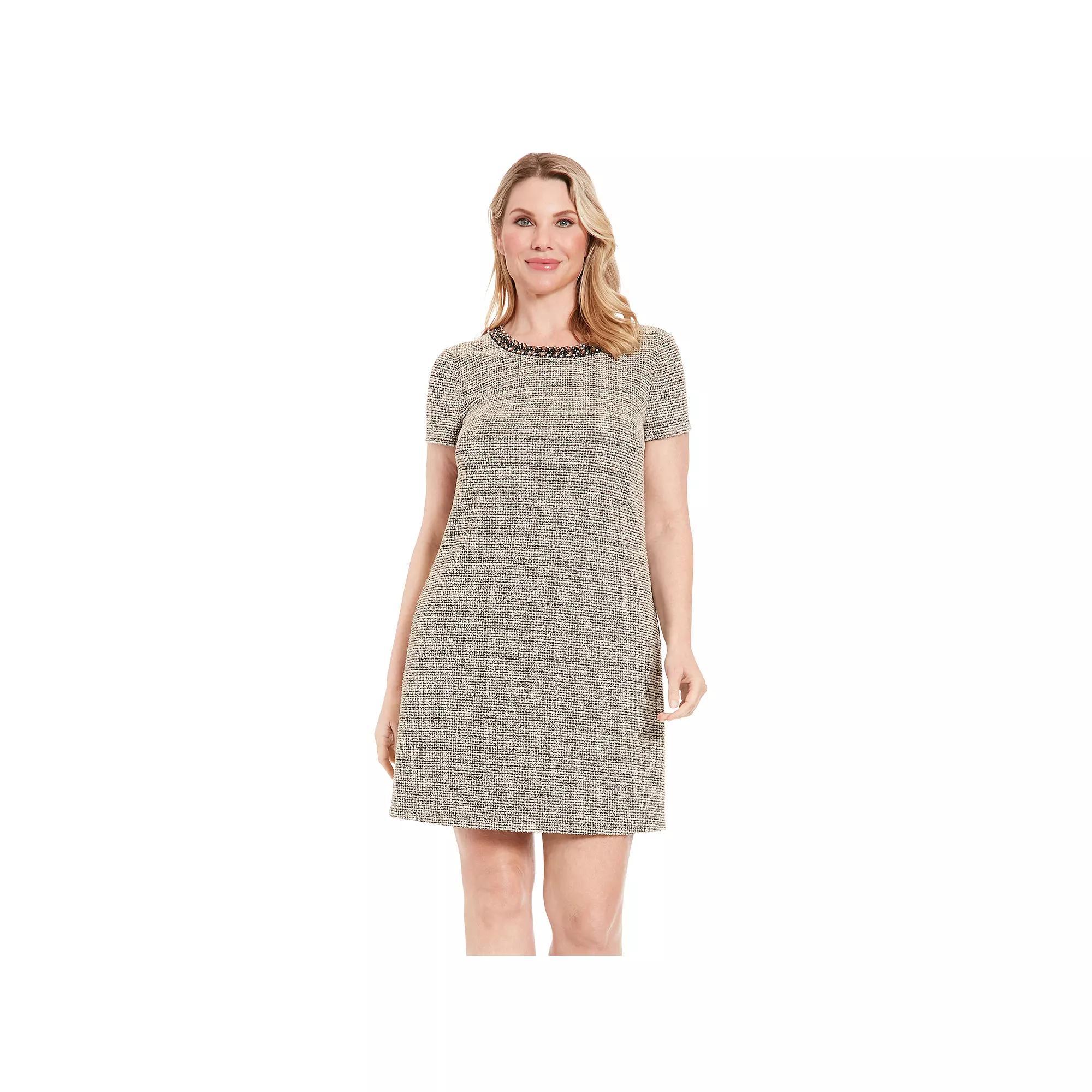 Womens London Times T-shirt Embellished Neckline Tweed Dress Product Image
