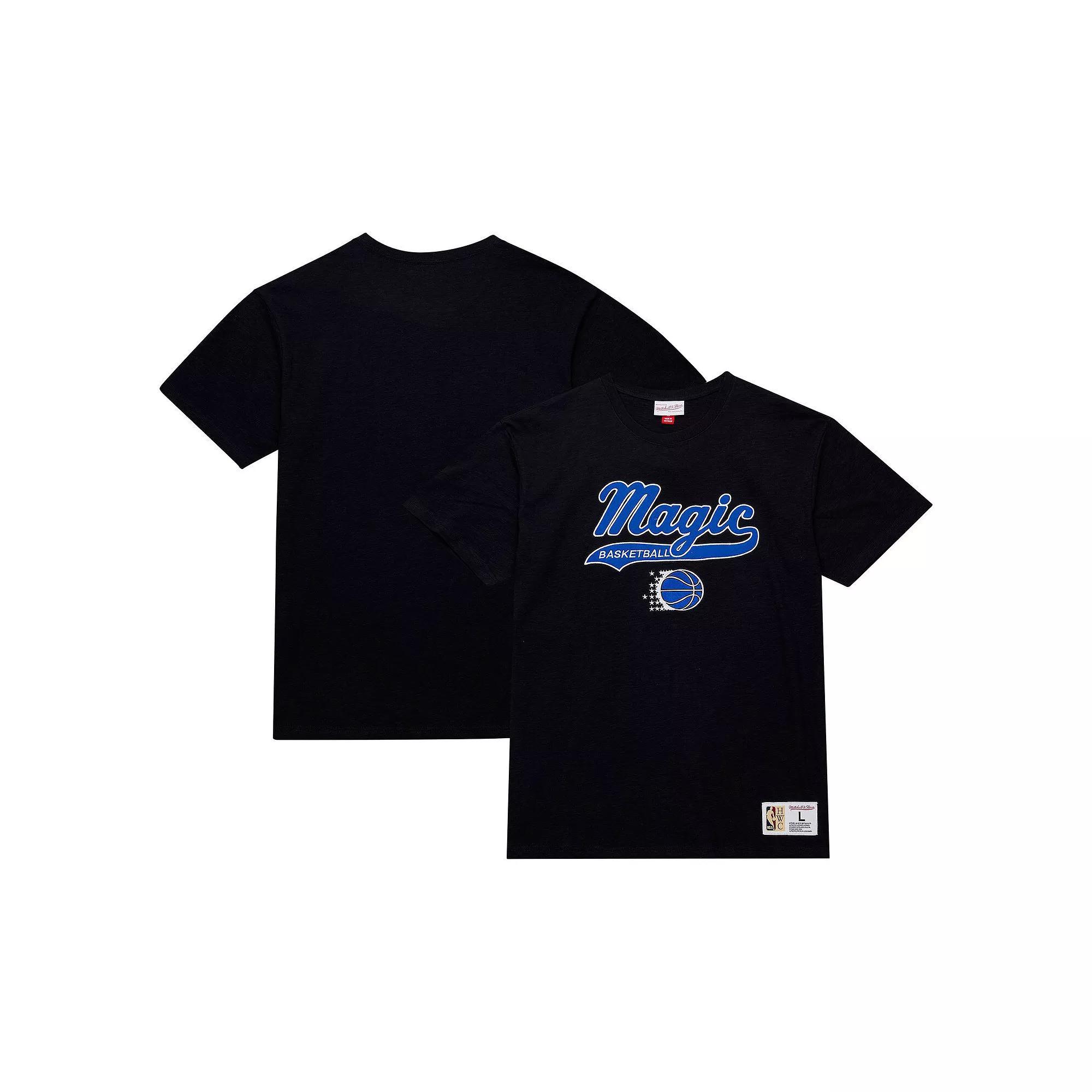 Men's Mitchell & Ness Black Orlando Magic Hardwood Classics Felt Applique Slub T-Shirt, Size: Medium, Mag Black Product Image