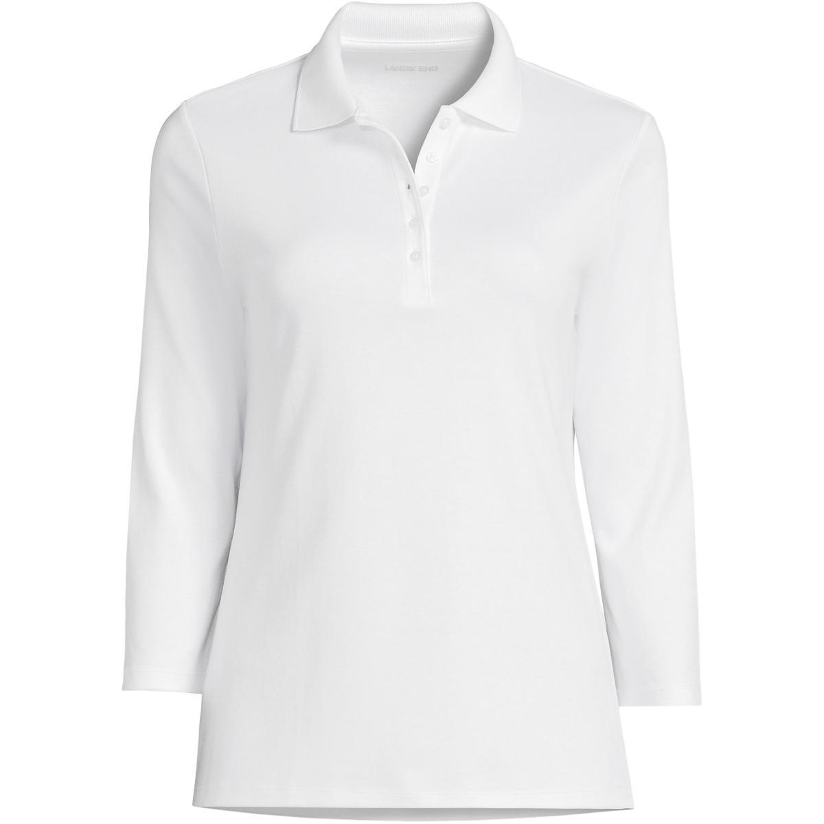 Petite Lands End Supima Cotton 3/4 Sleeve Polo Shirt, Womens Deep Blue Product Image