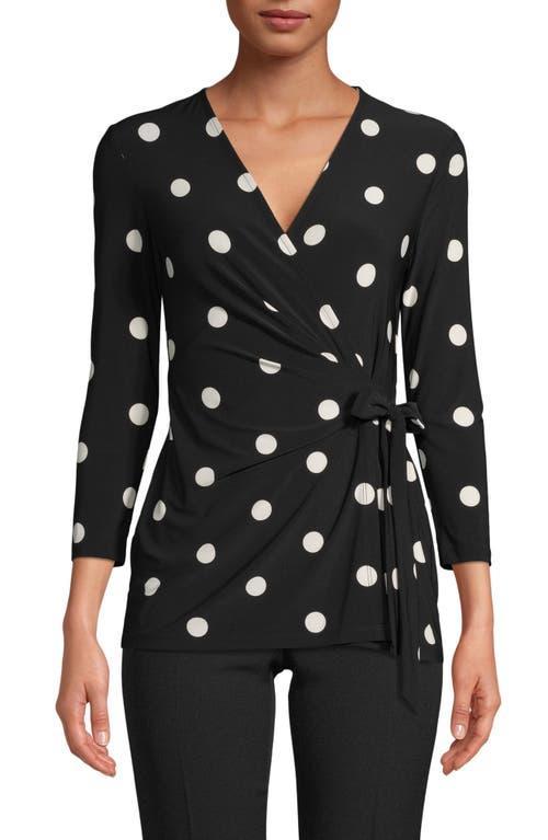 Anne Klein Knit Jersey Polka Dot Print V-Neck 34 Sleeve Faux Product Image