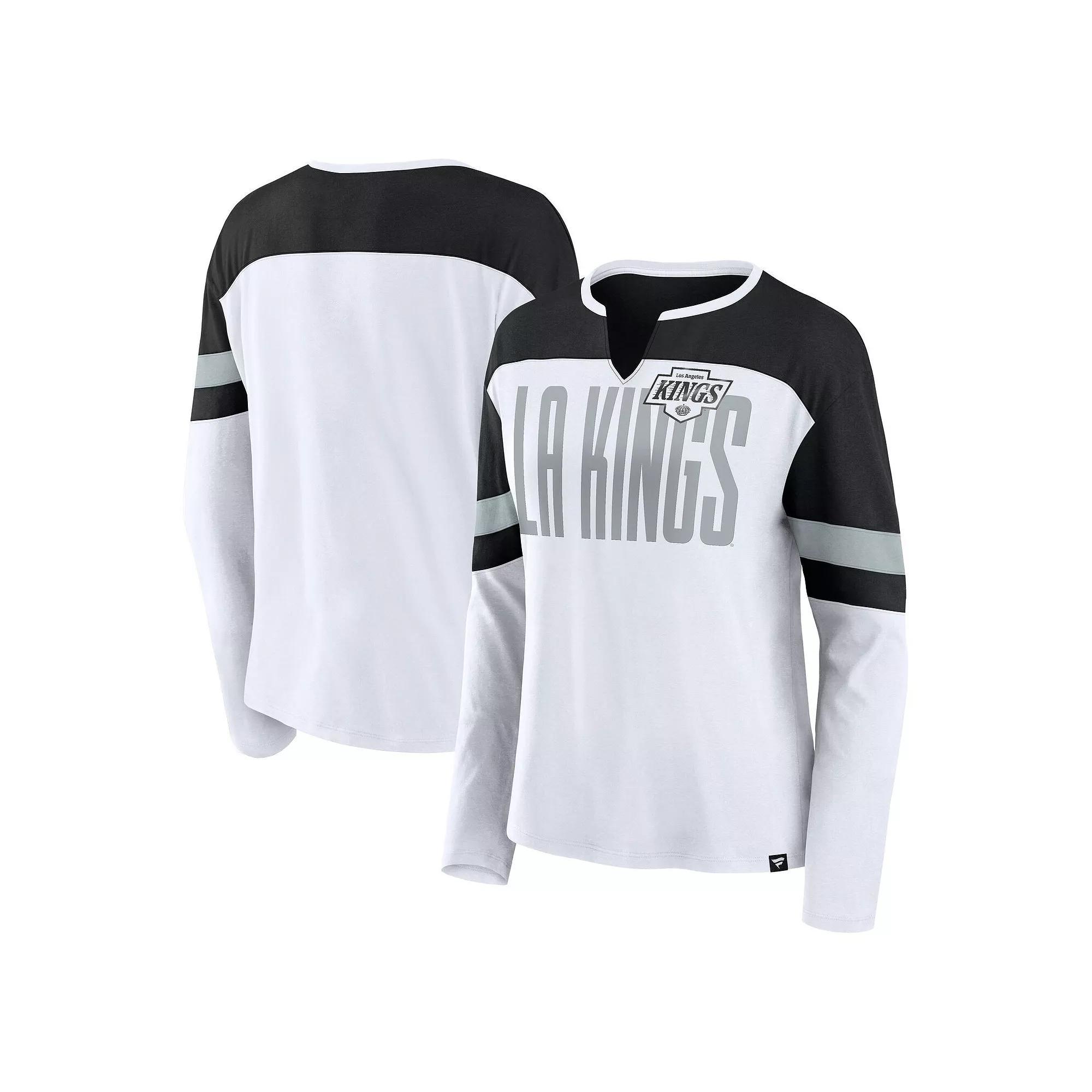 Women's Fanatics White/Black Los Angeles Kings Frozen Long Sleeve Notch Neck T-Shirt, Size: Medium, Kgs White Product Image