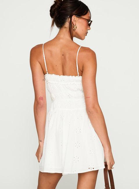 Wish Me Luck Shirred Mini Dress White Product Image