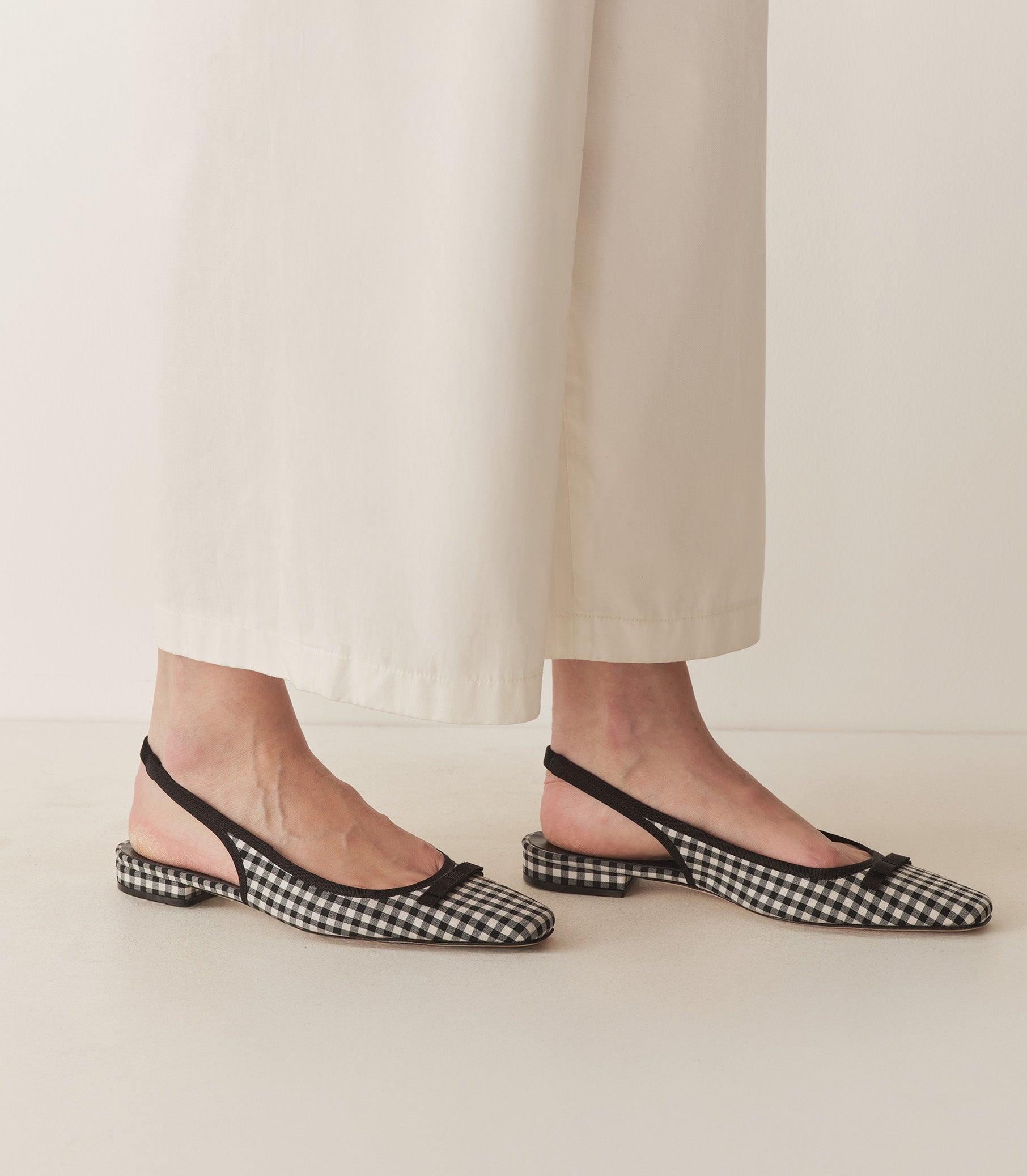 COSSIMA SLINGBACK -- BLACK AND WHITE GINGHAM Product Image