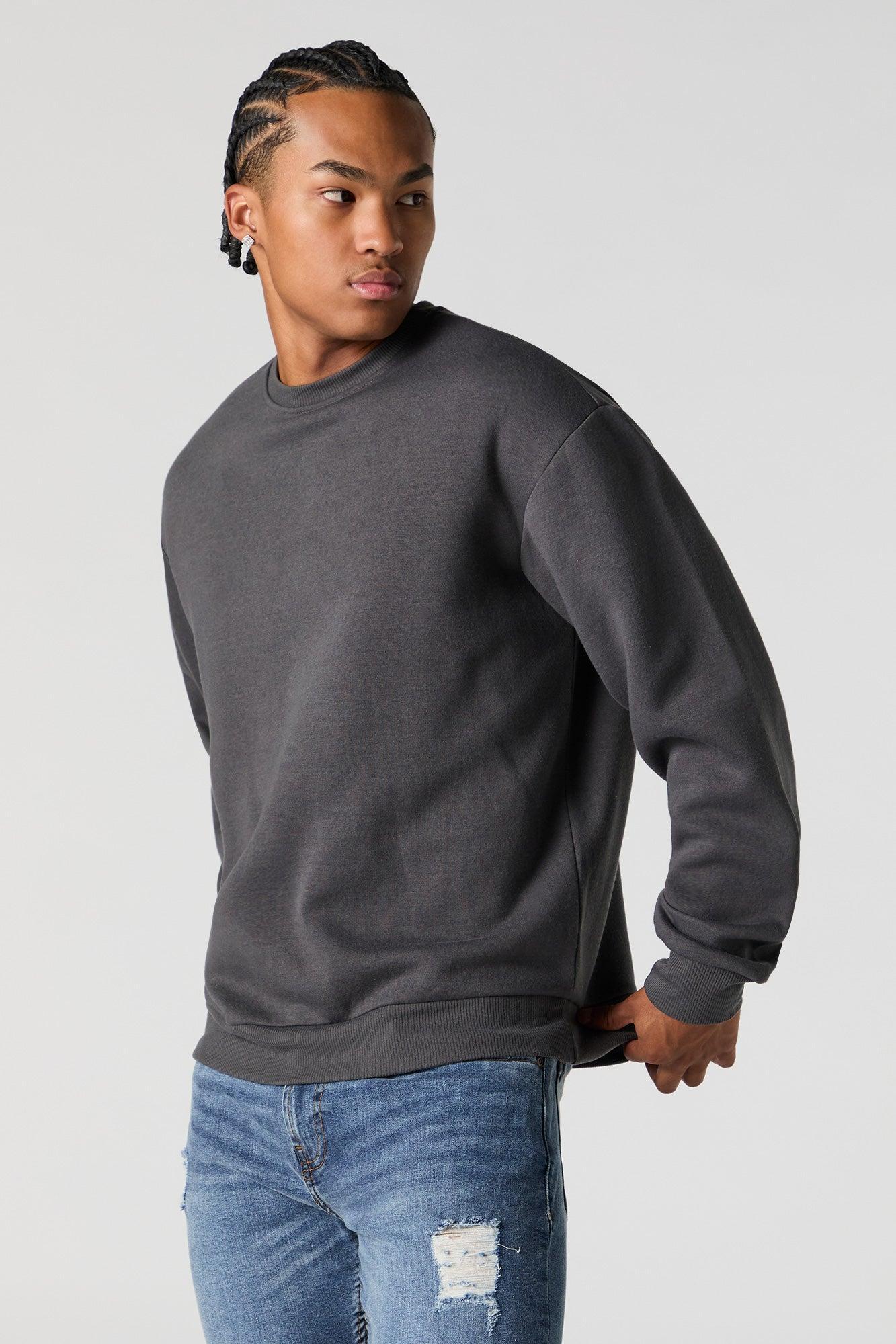 Solid Fleece Crewneck Sweatshirt Male Product Image