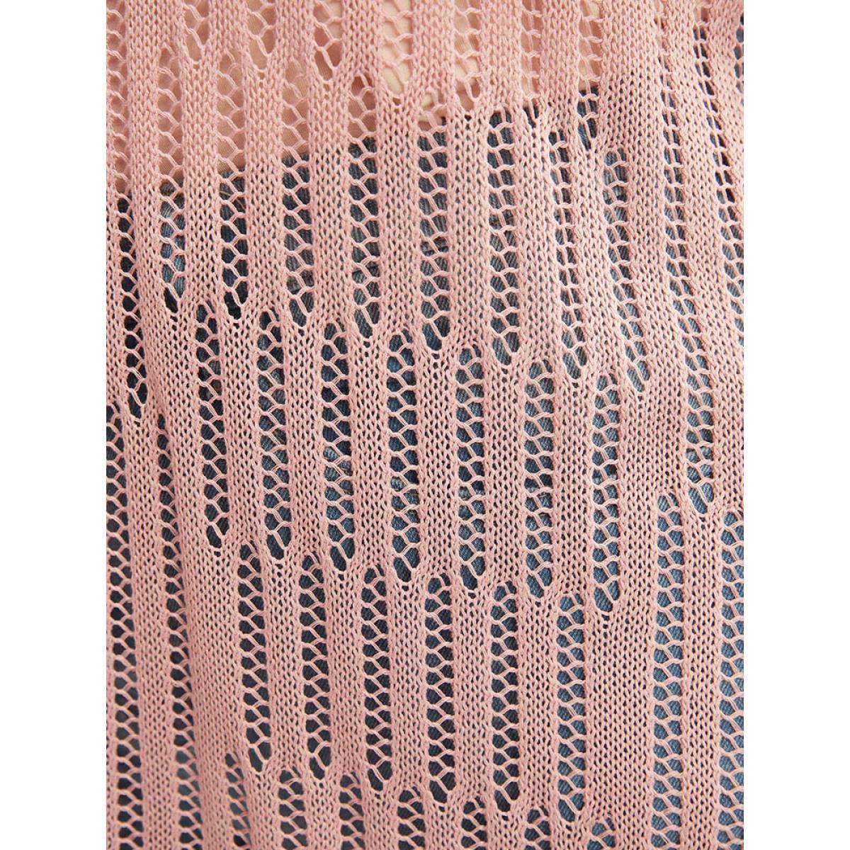 Plus Size Plain Vertical Striped Cut Out Split Hem Knit Top Coral Women Casual Sleeveless V-neck Dailywear Pullovers BloomChic 10/M Product Image